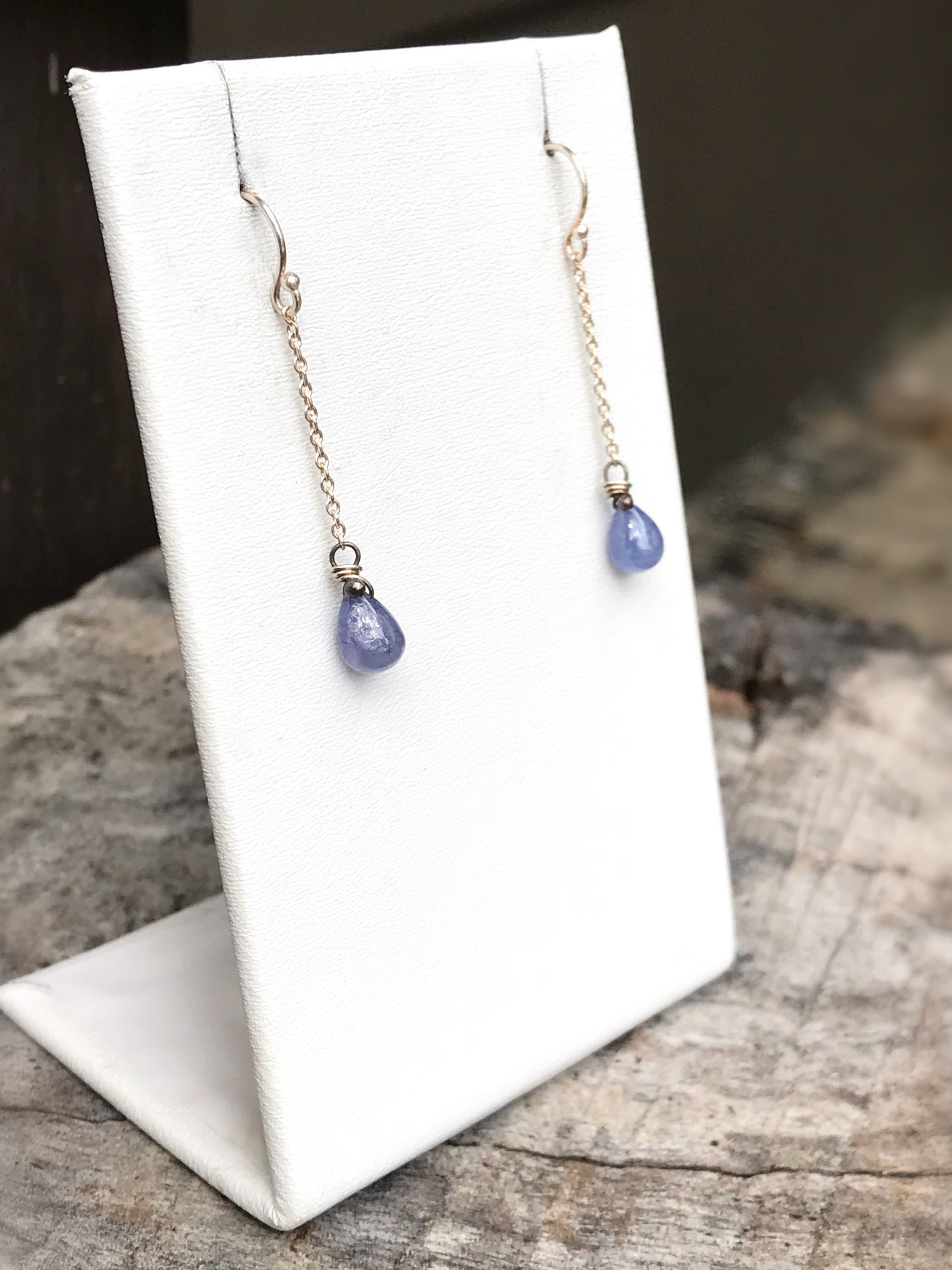 Tanzanite Teardrop Earrings - Solid Sterling Silver - Genuine Tanzanite - Periwinkle Blue - Long Dangle Earrings - Image 5