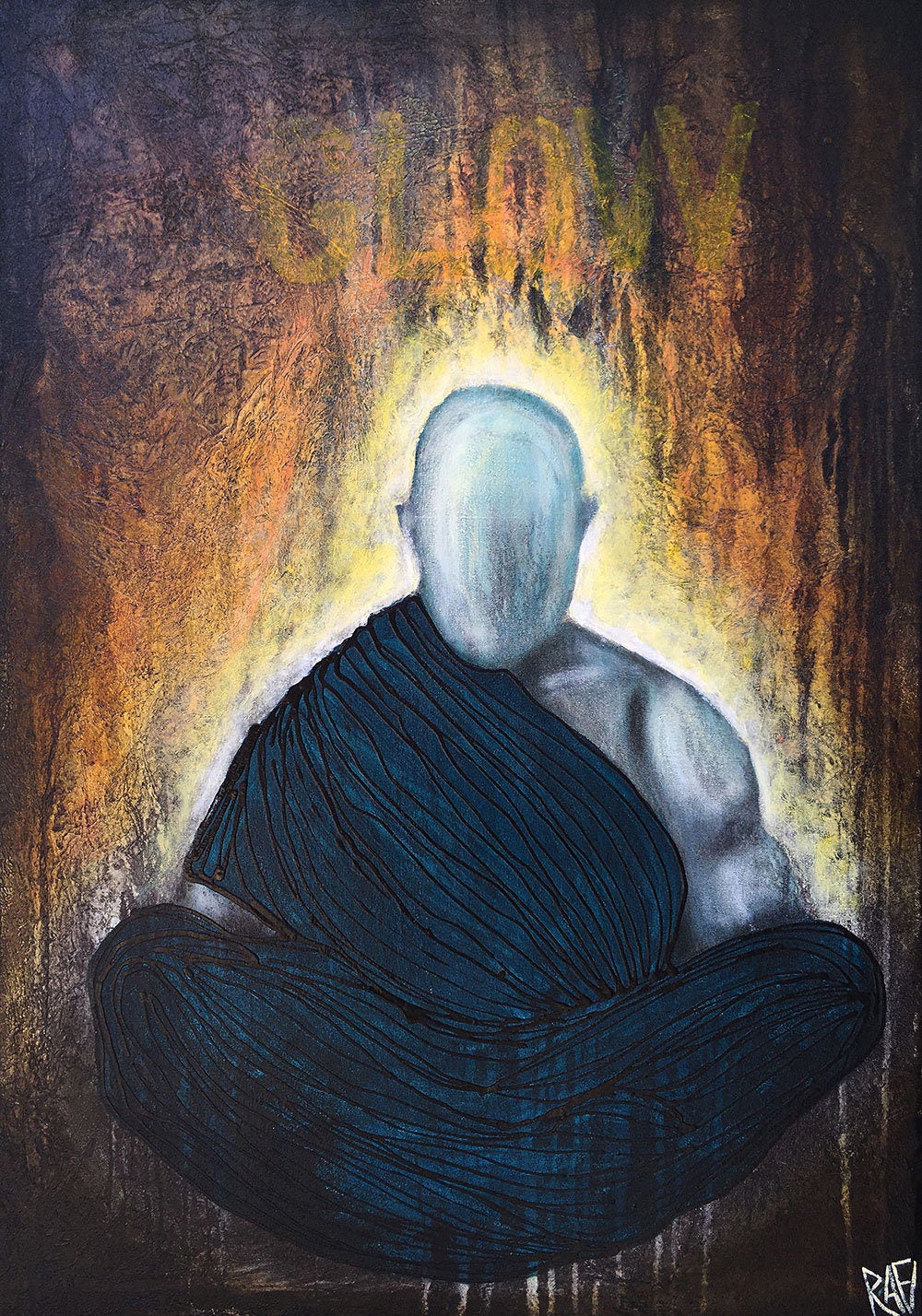 The Glow Of Silence Original Painting By Artist Rafi Perez Mixed Medium On Unstretched Canvas 32x47 - Image 2
