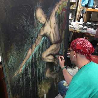 Be Nimble - The Response Of The Flame Original Painting By Artist Rafi Perez Mixed Medium Unstretched Canvas 37x57
