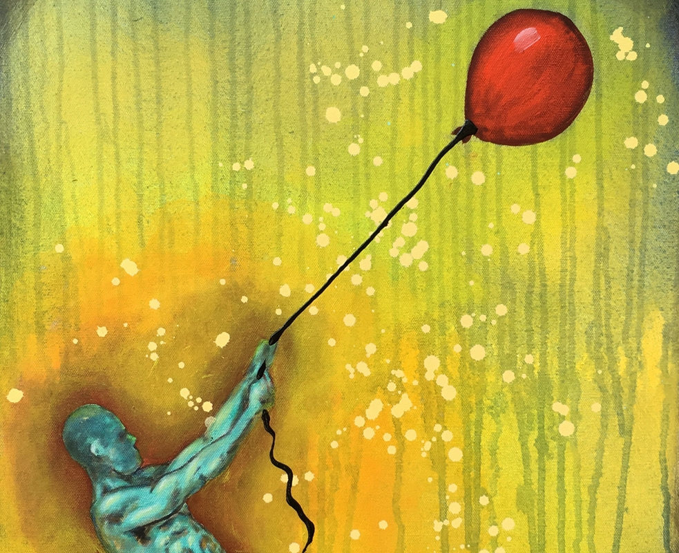 The Substance Of The Real Original Painting Balloon Man by artist Rafi Perez Mixed Medium on Canvas 18X24 - Image 2