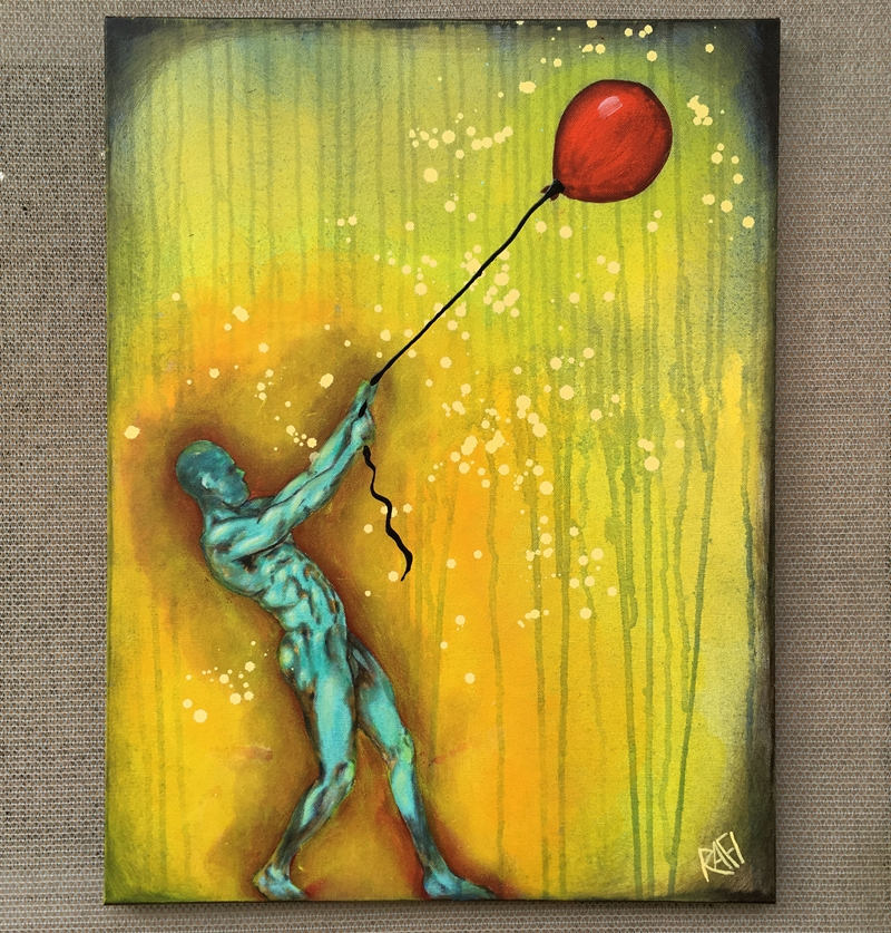 The Substance Of The Real Original Painting Balloon Man by artist Rafi Perez Mixed Medium on Canvas 18X24 - Image 4