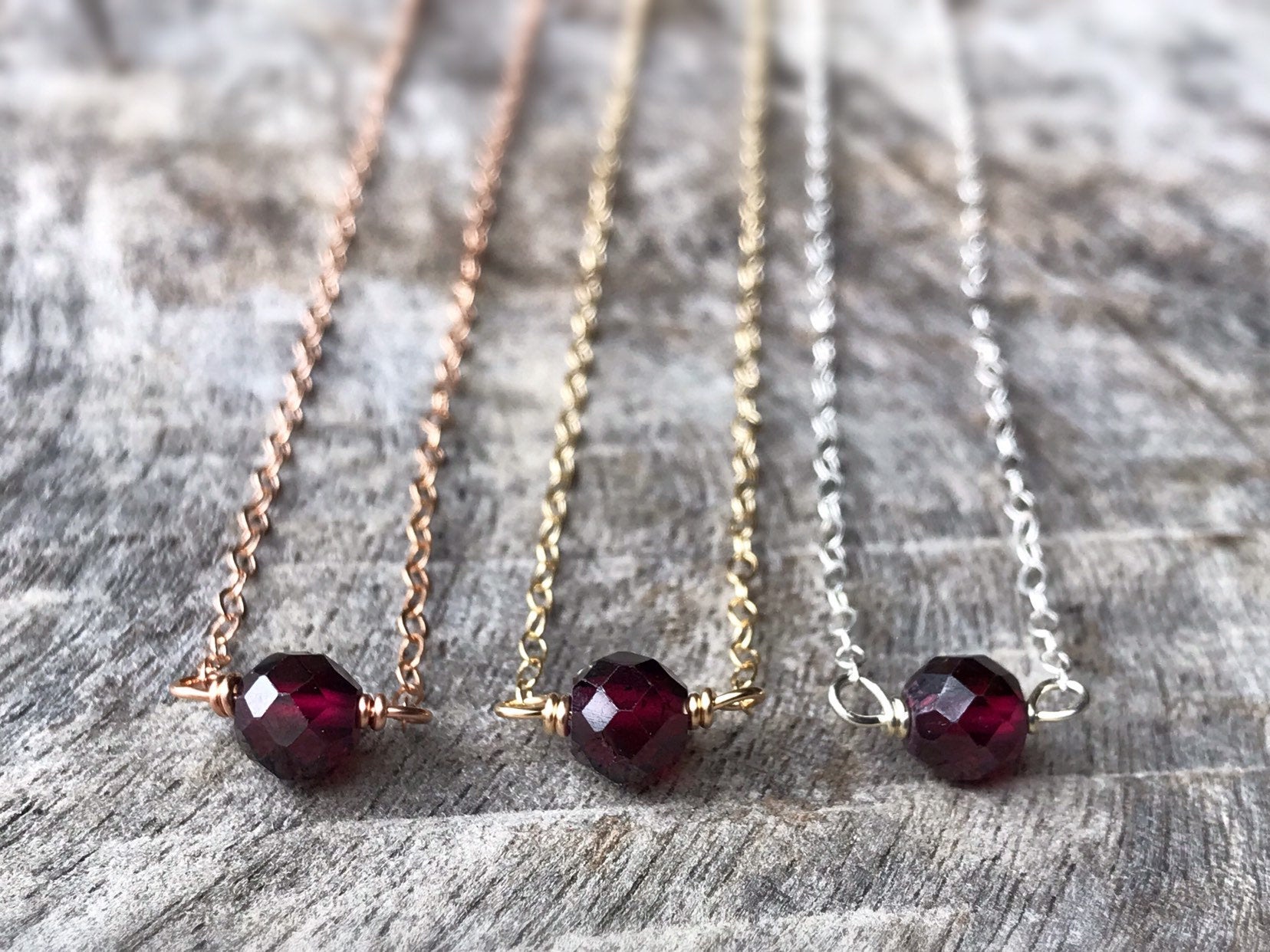 14K White Gold Gemstone Necklace With Faceted Garnet Gemstones 16 Inches 
