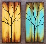 Tree Paintings on Reclaimed Wood 15X16 Seasons Of Change Double By Artist Rafi Perez