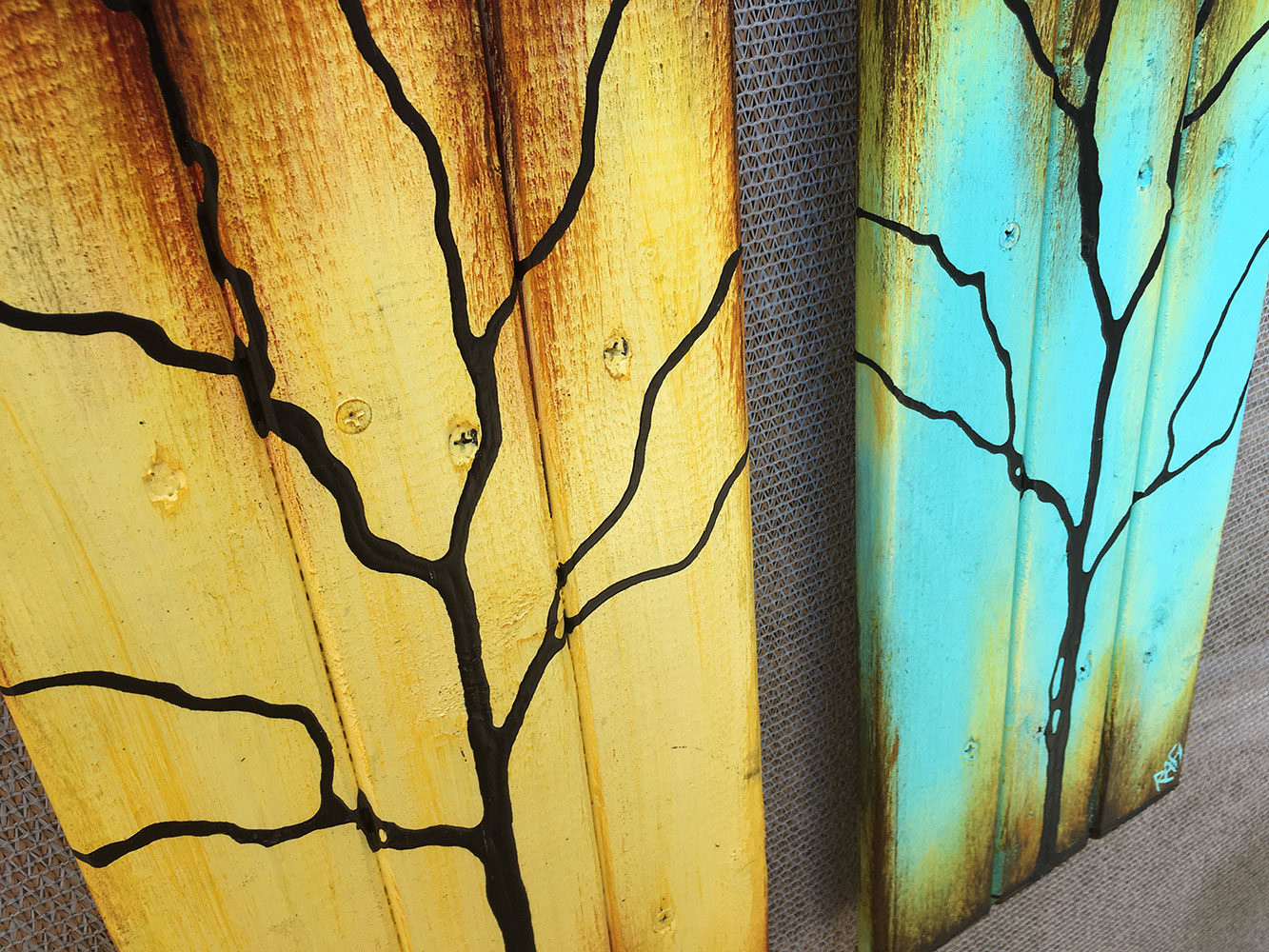 Tree Paintings on Reclaimed Wood 15X16 Seasons Of Change Double By Artist Rafi Perez - Image 2