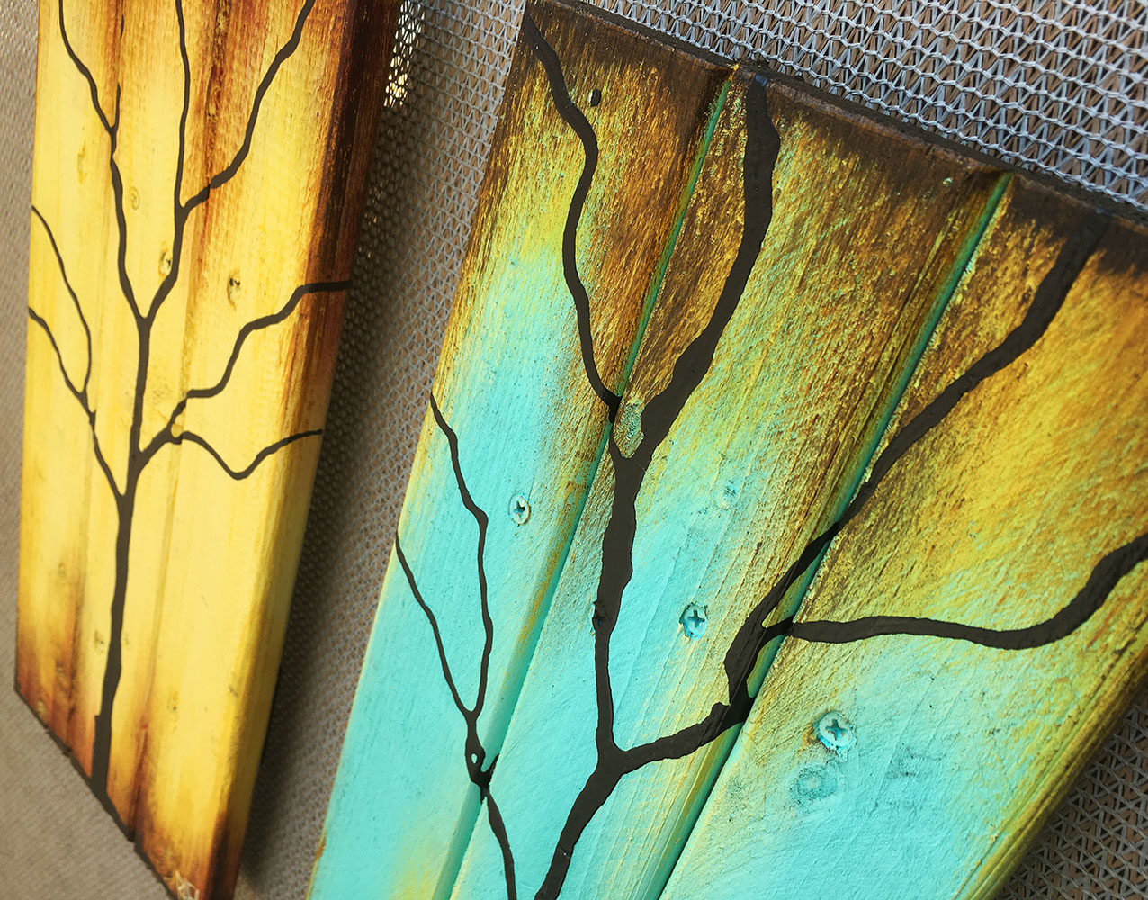 Tree Paintings on Reclaimed Wood 15X16 Seasons Of Change Double By Artist Rafi Perez - Image 3