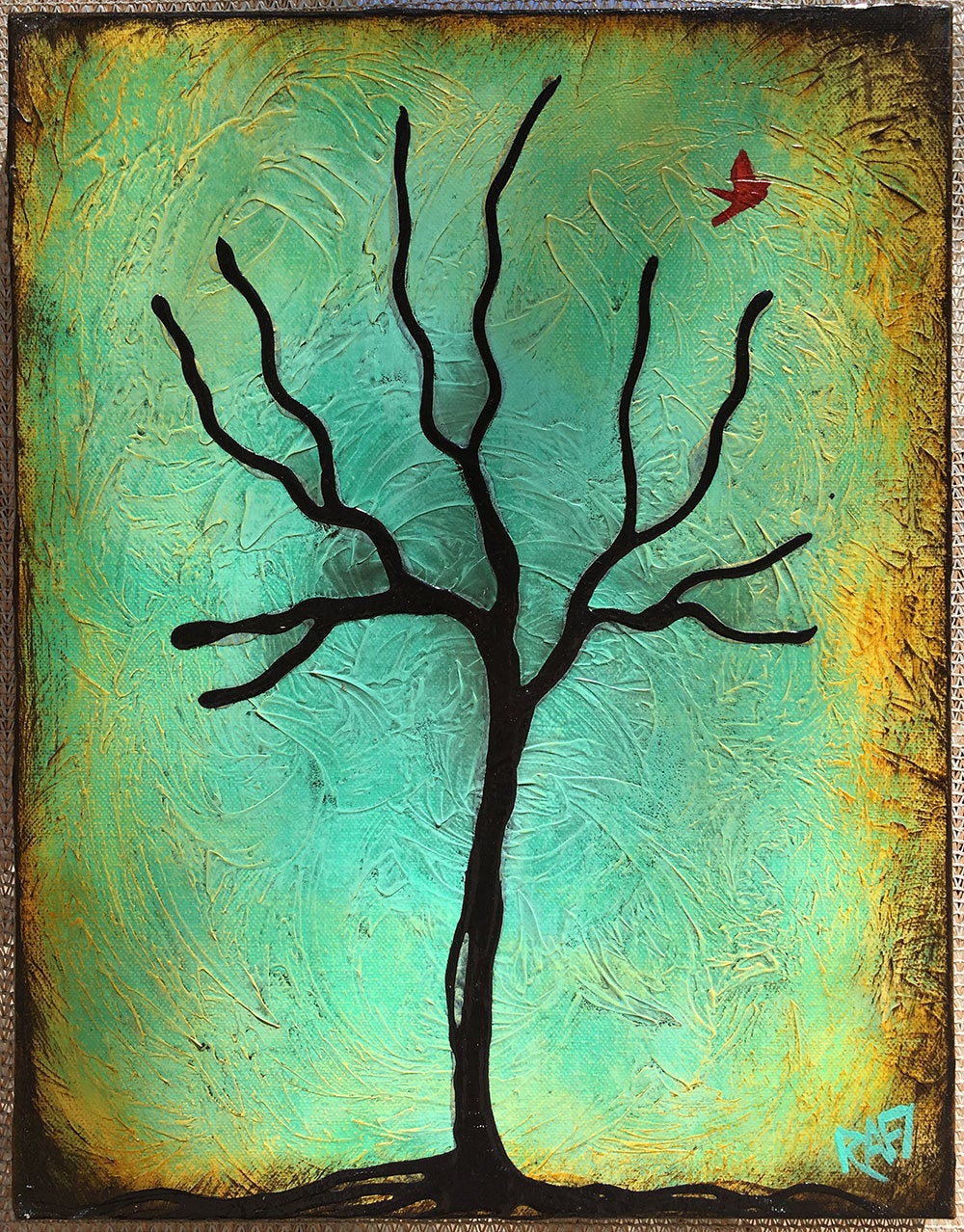 Tree Textured Rooted In Freedom original painting by artist Rafi Perez Mixed Medium on Canvas 12X16 - Image 2