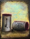Two Wine Cork Original Painting by Artist Rafi Perez Mixed Medium Textured on Canvas 18X24