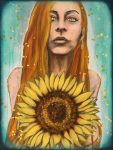 Vigilant Golden Sunflower Original Painting by artist Rafi Perez Mixed Medium and Gold Leaf on Canvas 18X24