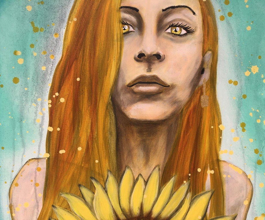 Vigilant Golden Sunflower Original Painting by artist Rafi Perez Mixed Medium and Gold Leaf on Canvas 18X24 - Image 6