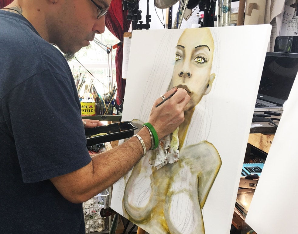 Vigilant Golden Sunflower Original Painting by artist Rafi Perez Mixed Medium and Gold Leaf on Canvas 18X24 - Image 8