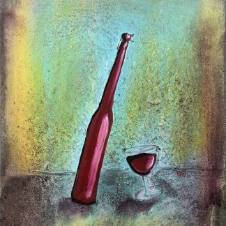 Whimsical Red Wine Original Painting By Artist Rafi Perez Mixed Medium Textured On Canvas 18x24