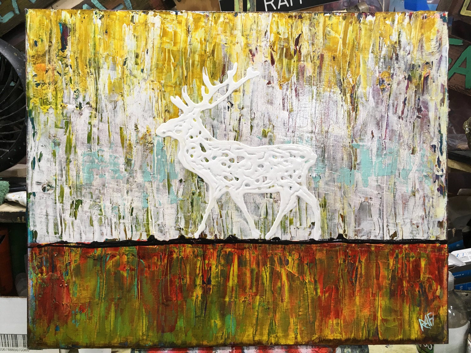The White Stag Textured original painting by artist Rafi Perez Mixed Medium on Canvas 16X20