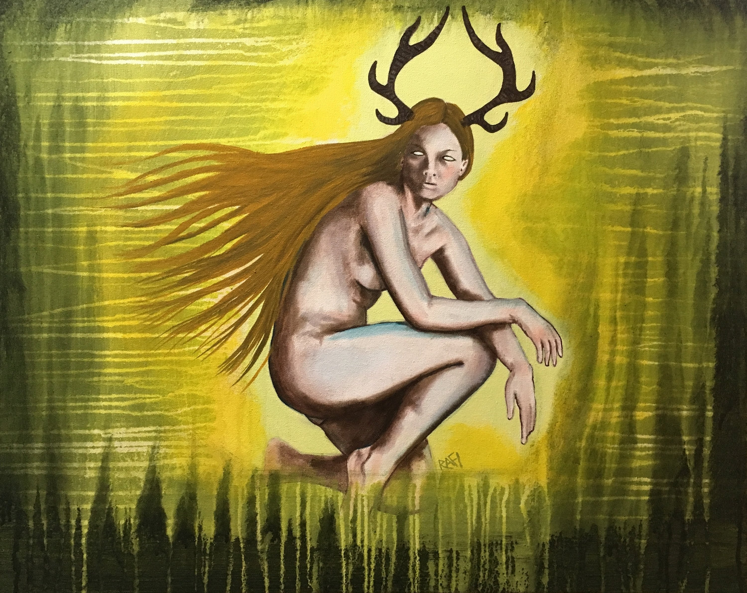 Wild Child Of The Forest Original Painting Art By Artist Rafi Perez Mixed Medium On Canvas 24×30