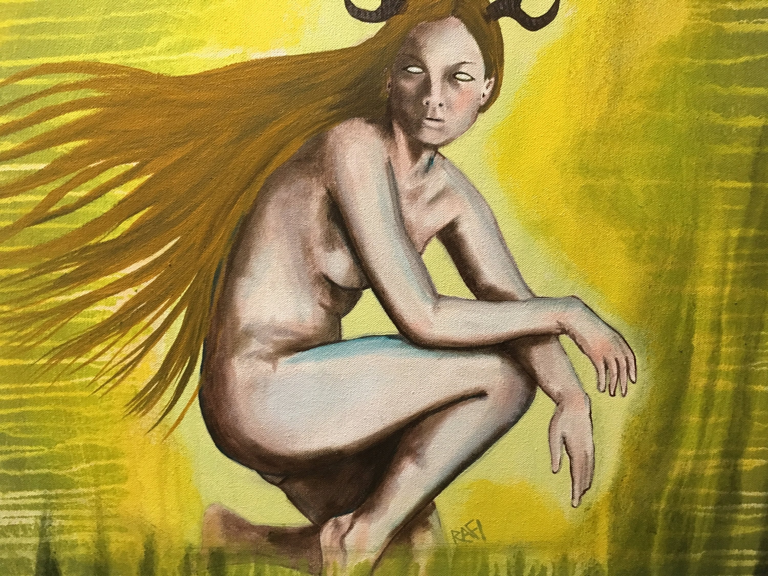 Wild Child Of The Forest Original Painting Art By Artist Rafi Perez Mixed Medium On Canvas 24x30 - Image 3