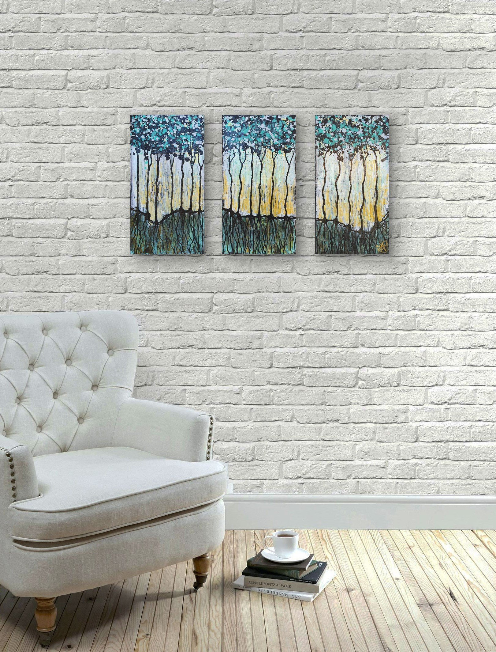 Wild Forest Magic Textured Original Painting By Artist Rafi Perez Mixed Medium On Canvas 30×20 Triptych