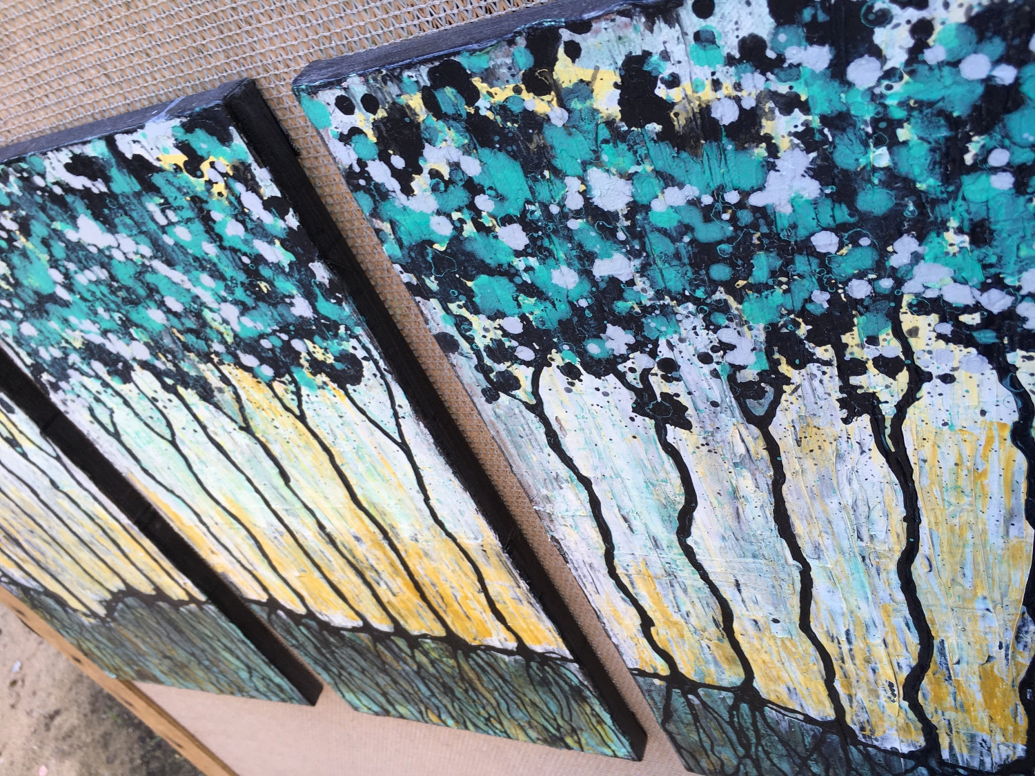 Wild Forest Magic Textured Original Painting By Artist Rafi Perez Mixed Medium On Canvas 30x20 Triptych - Image 3