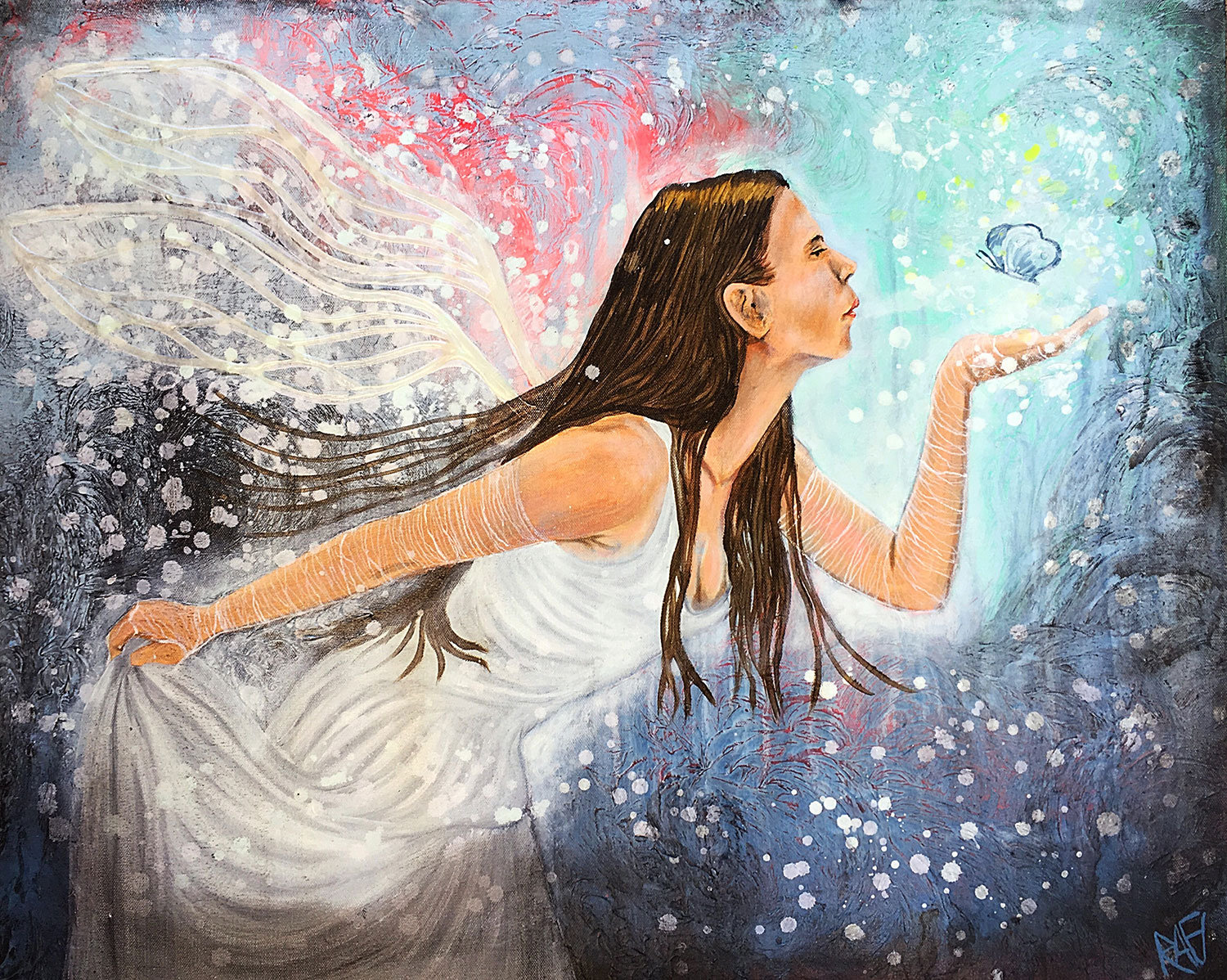 Winged Effect Painting by Artist Rafi Perez Mixed Medium on Canvas 24X30