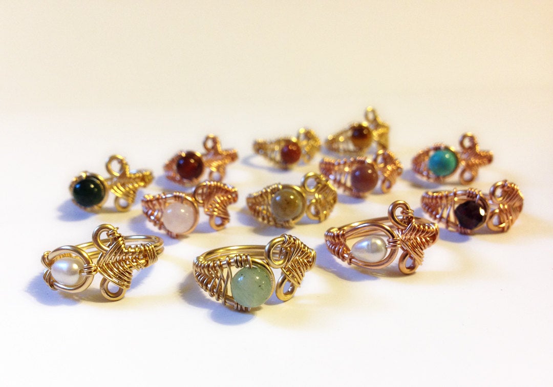 Yellow Gold Adjustable Rings - 14k Yellow Gold Filled - Semiprecious Gemstone Or Pearl - Image 2