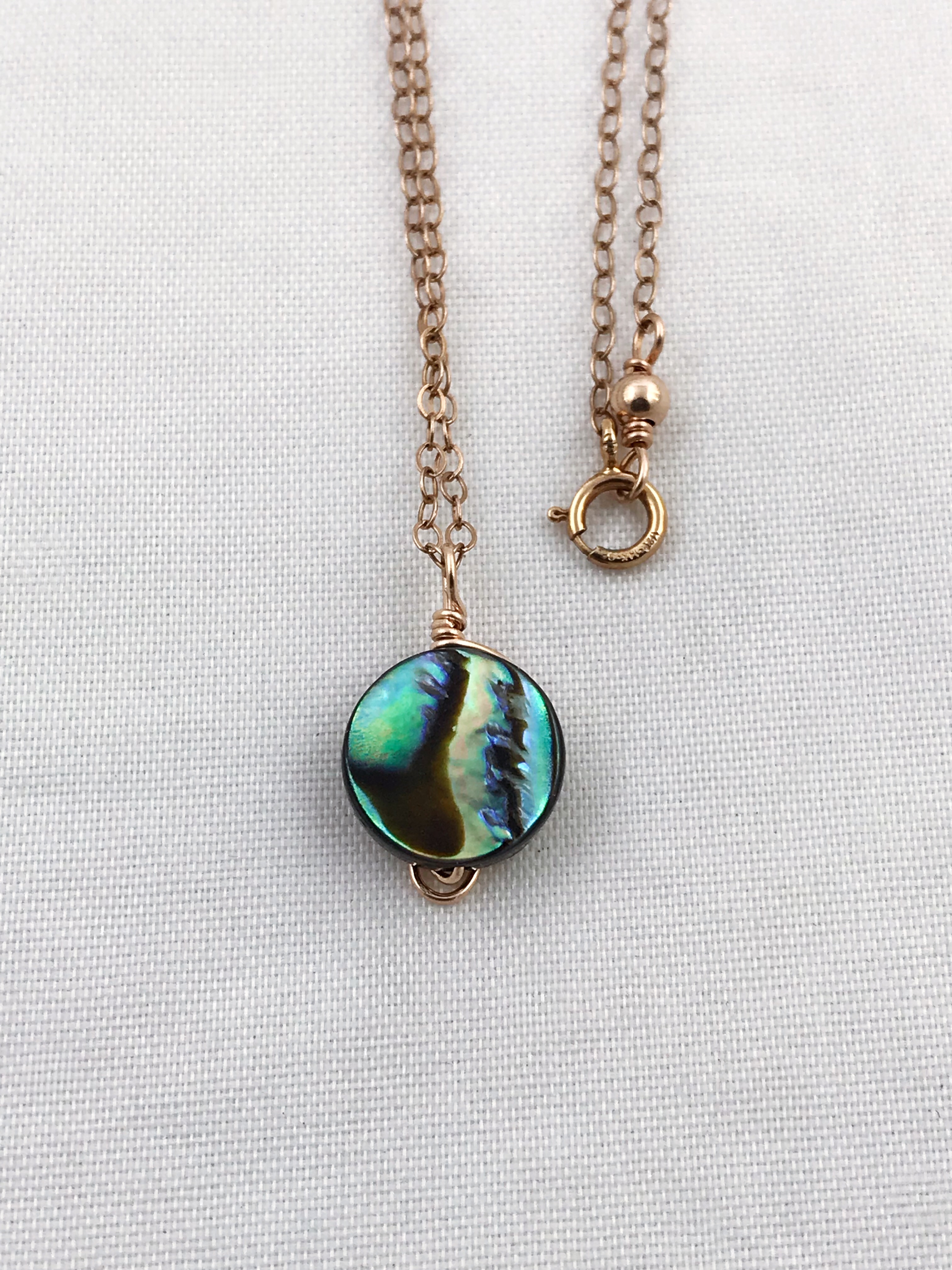 Rose Gold Abalone Spiral Necklace - 14k Rose Gold Filled - Abalone Coin Shape Shell - Double Spiral Yin Yang Design - Image 8