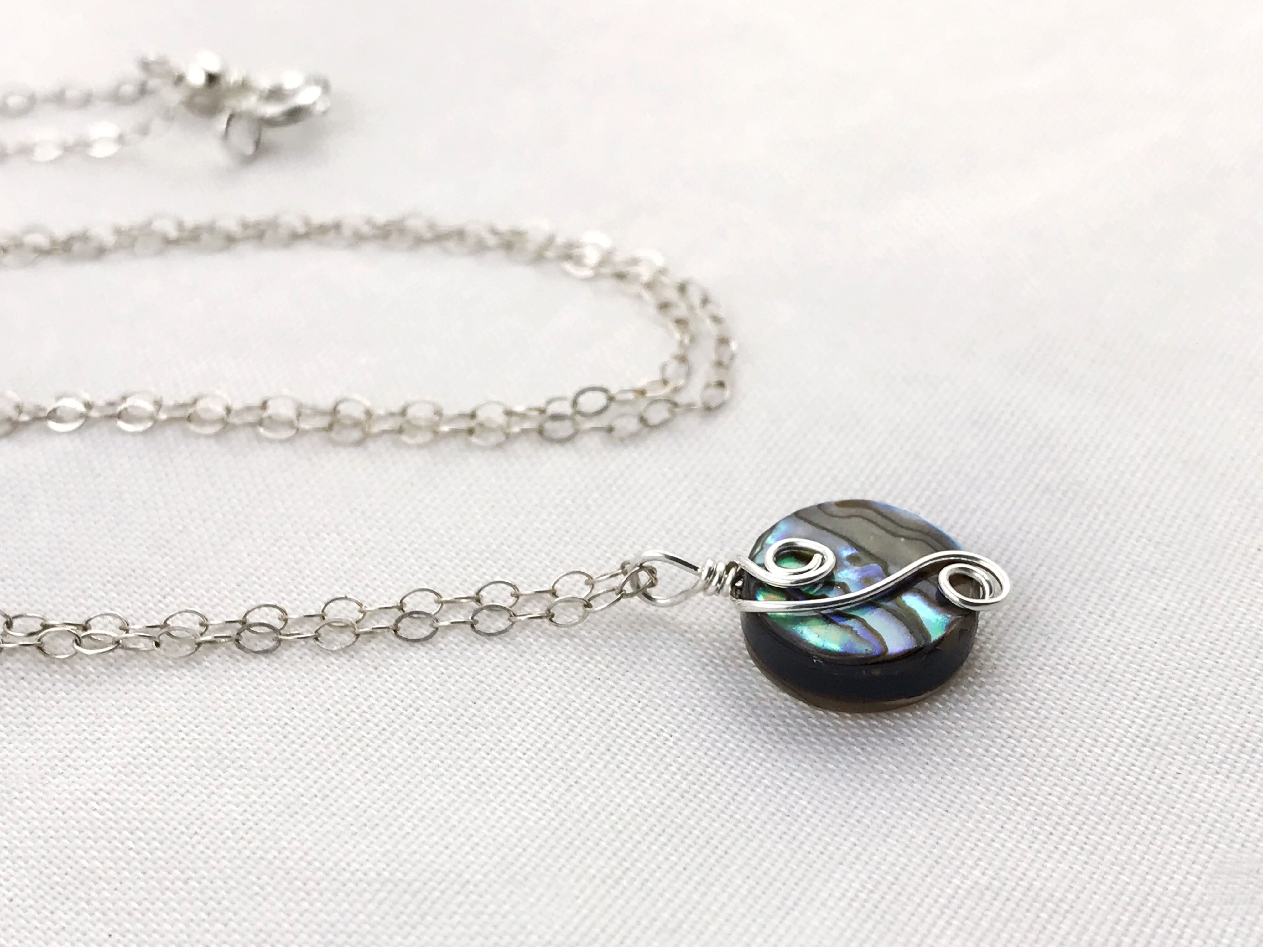 Silver Abalone Spiral Necklace - Solid Sterling Silver - Abalone Coin Shape Shell - Double Spiral Yin Yang Design - Image 10