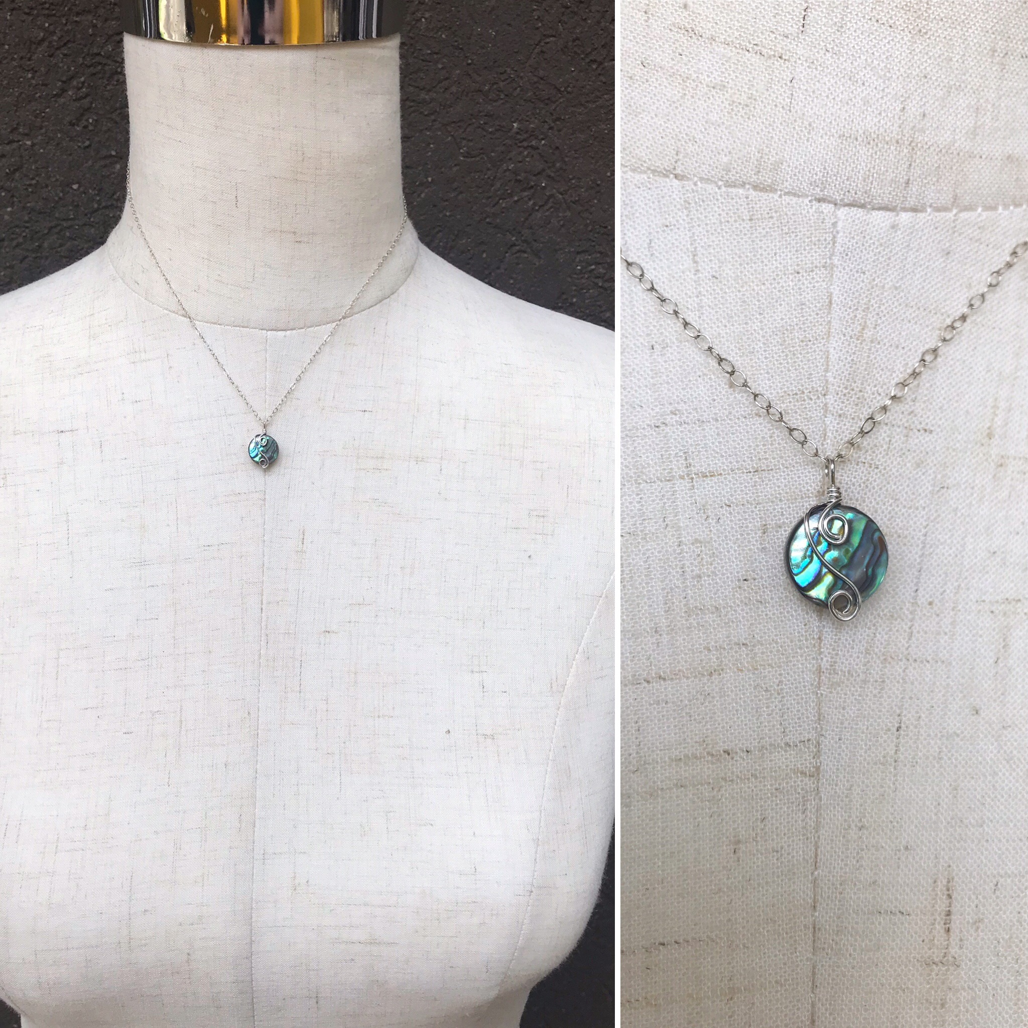 Silver Abalone Spiral Necklace - Solid Sterling Silver - Abalone Coin Shape Shell - Double Spiral Yin Yang Design - Image 5