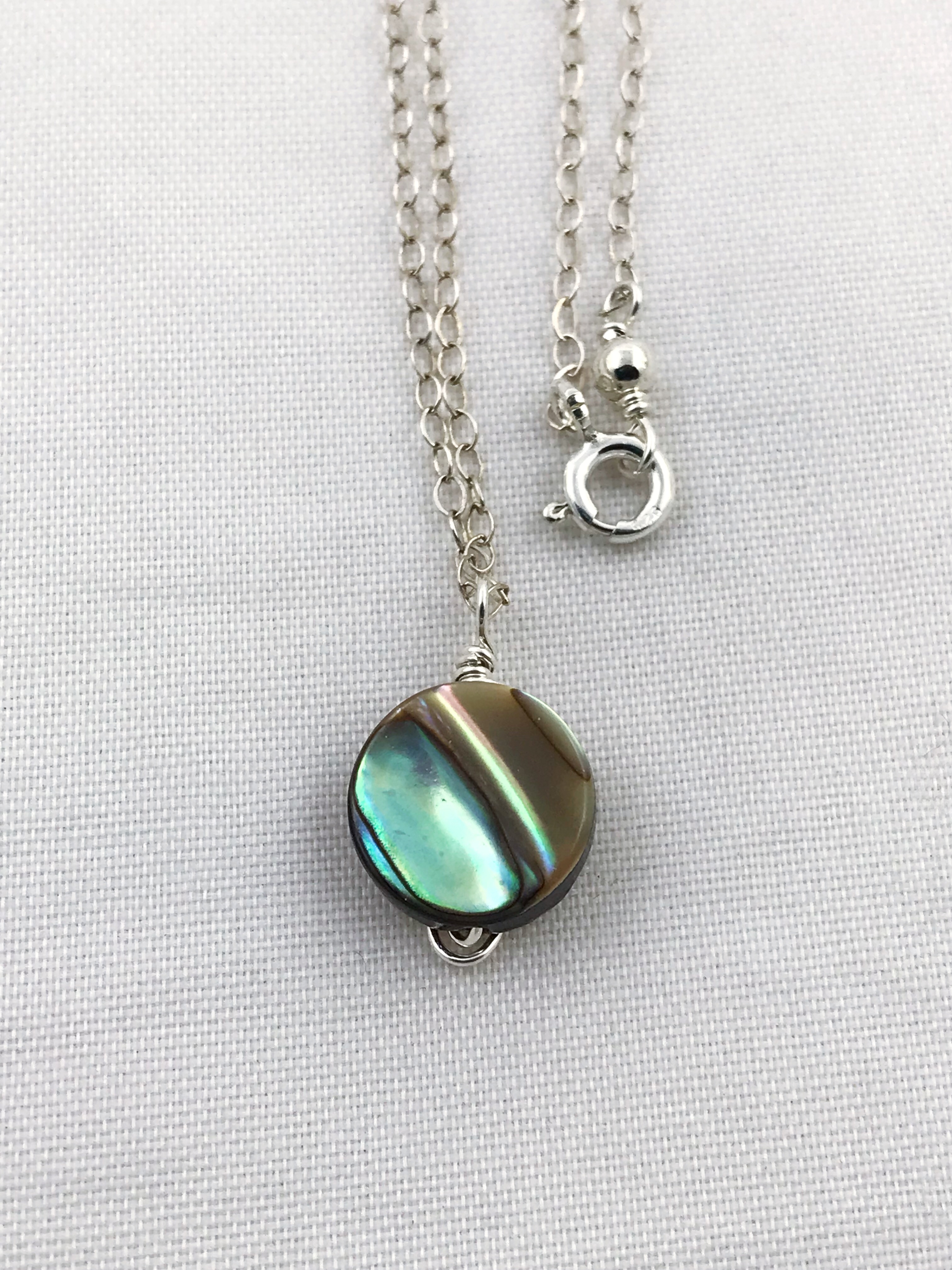 Silver Abalone Spiral Necklace - Solid Sterling Silver - Abalone Coin Shape Shell - Double Spiral Yin Yang Design - Image 8