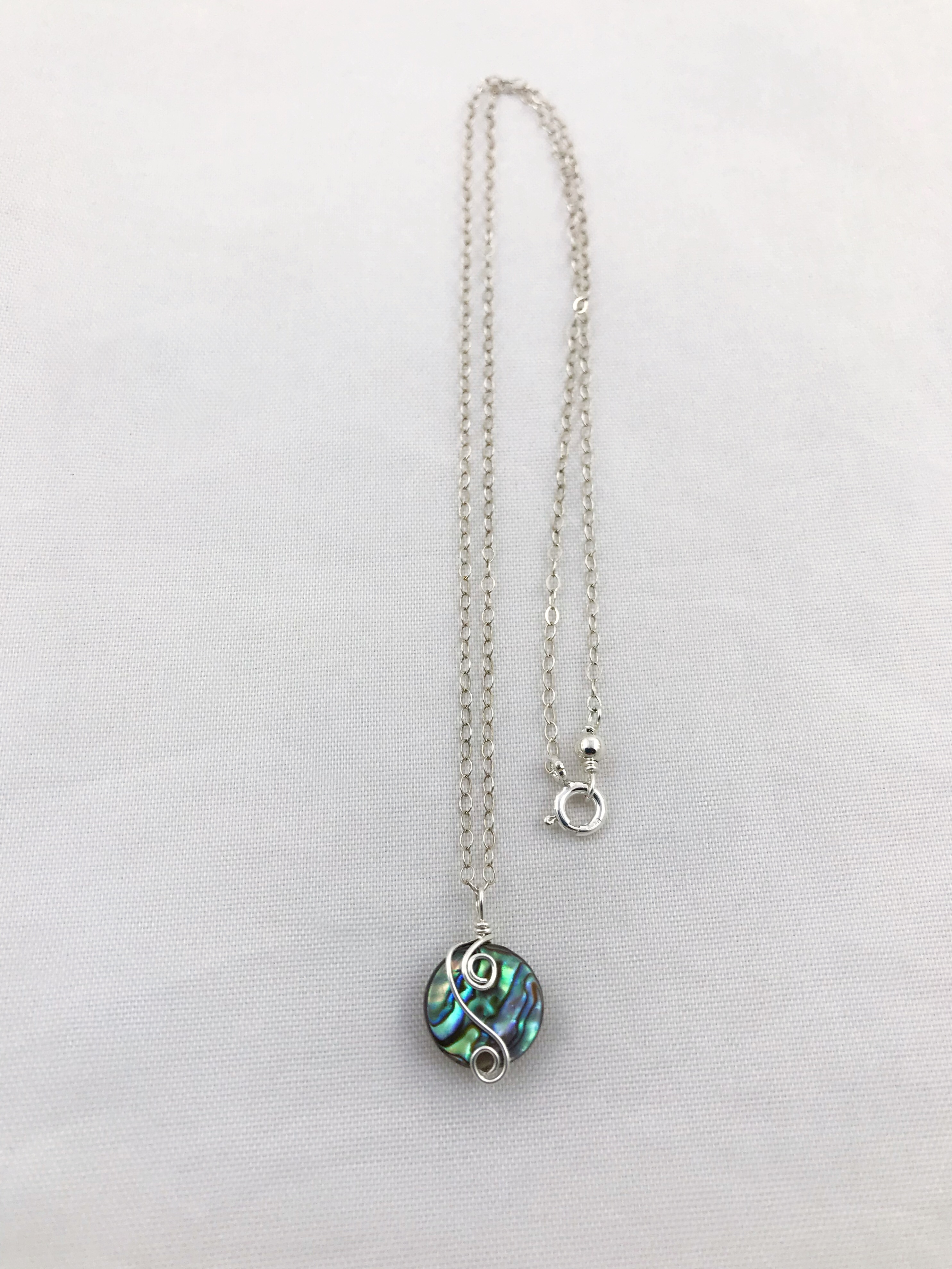 Silver Abalone Spiral Necklace - Solid Sterling Silver - Abalone Coin Shape Shell - Double Spiral Yin Yang Design - Image 6
