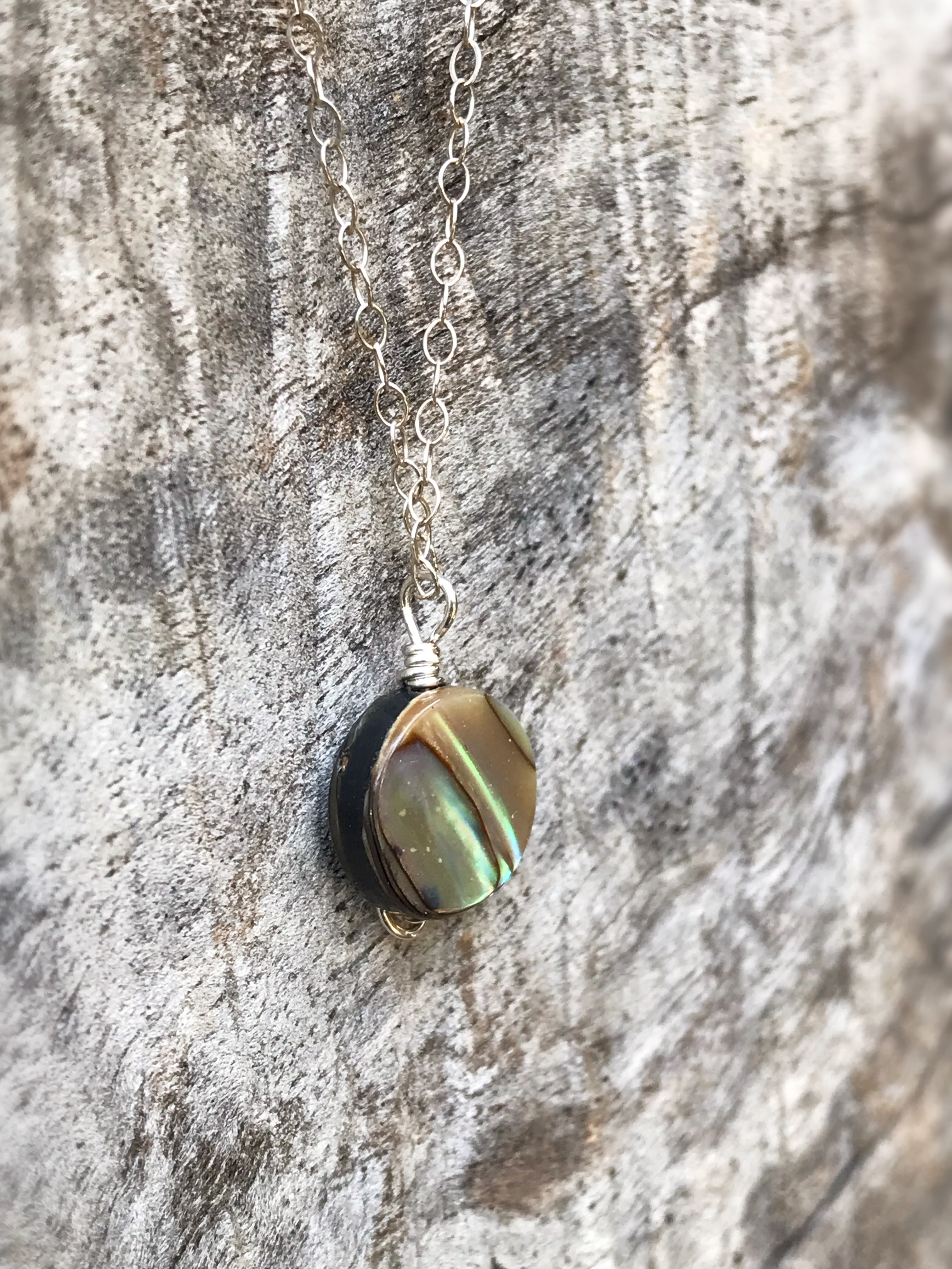 Silver Abalone Spiral Necklace - Solid Sterling Silver - Abalone Coin Shape Shell - Double Spiral Yin Yang Design - Image 4