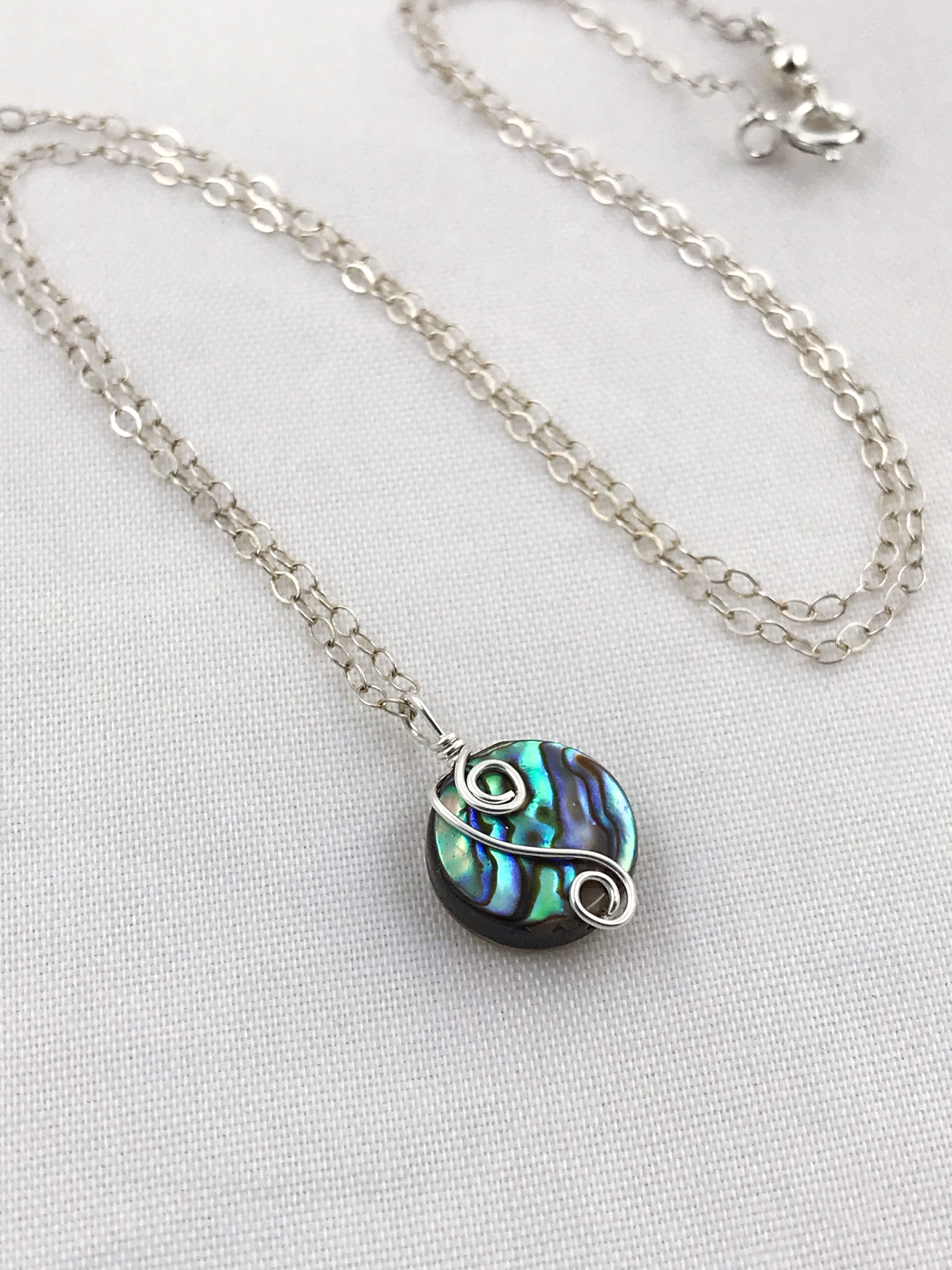 Silver Abalone Spiral Necklace - Solid Sterling Silver - Abalone Coin Shape Shell - Double Spiral Yin Yang Design - Image 9