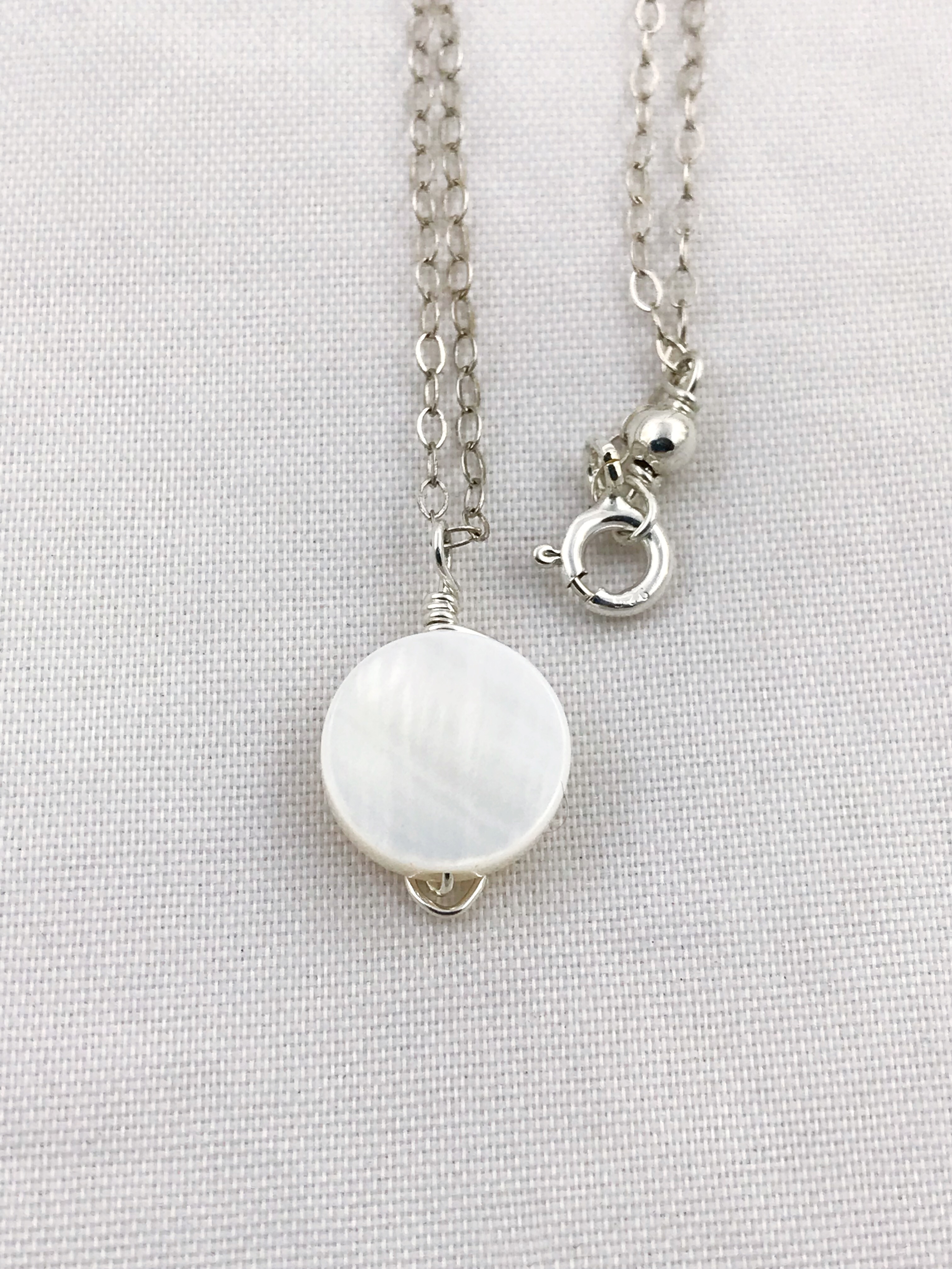 Silver Mother Of Pearl Spiral Necklace - Solid Sterling Silver - Ivory Coin Shape MOP - Double Spiral Yin Yang Design - Image 8