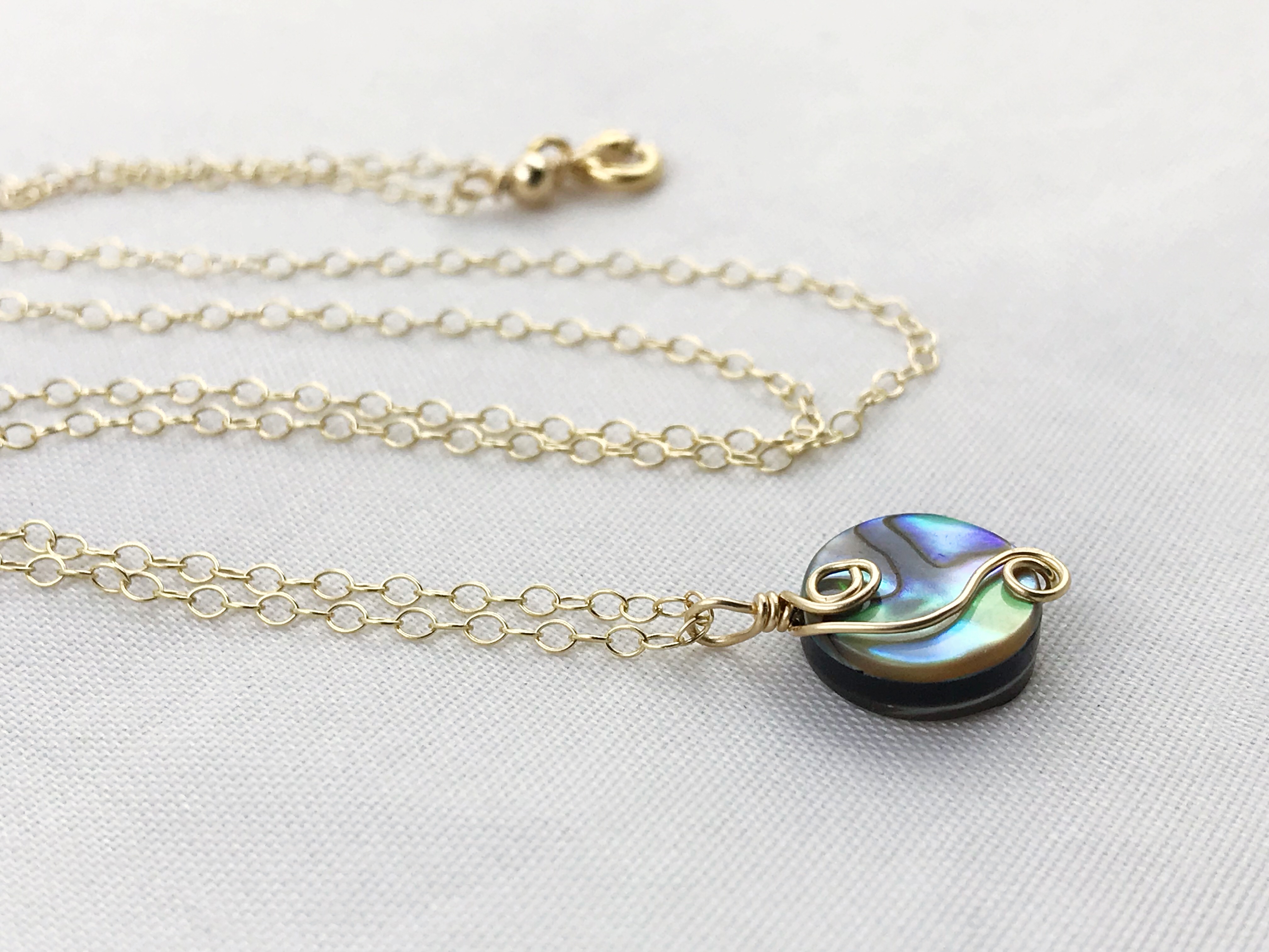 Gold Abalone Spiral Necklace - 14k Yellow Gold Filled - Abalone Coin Shape Shell - Double Spiral Yin Yang Design - Image 9