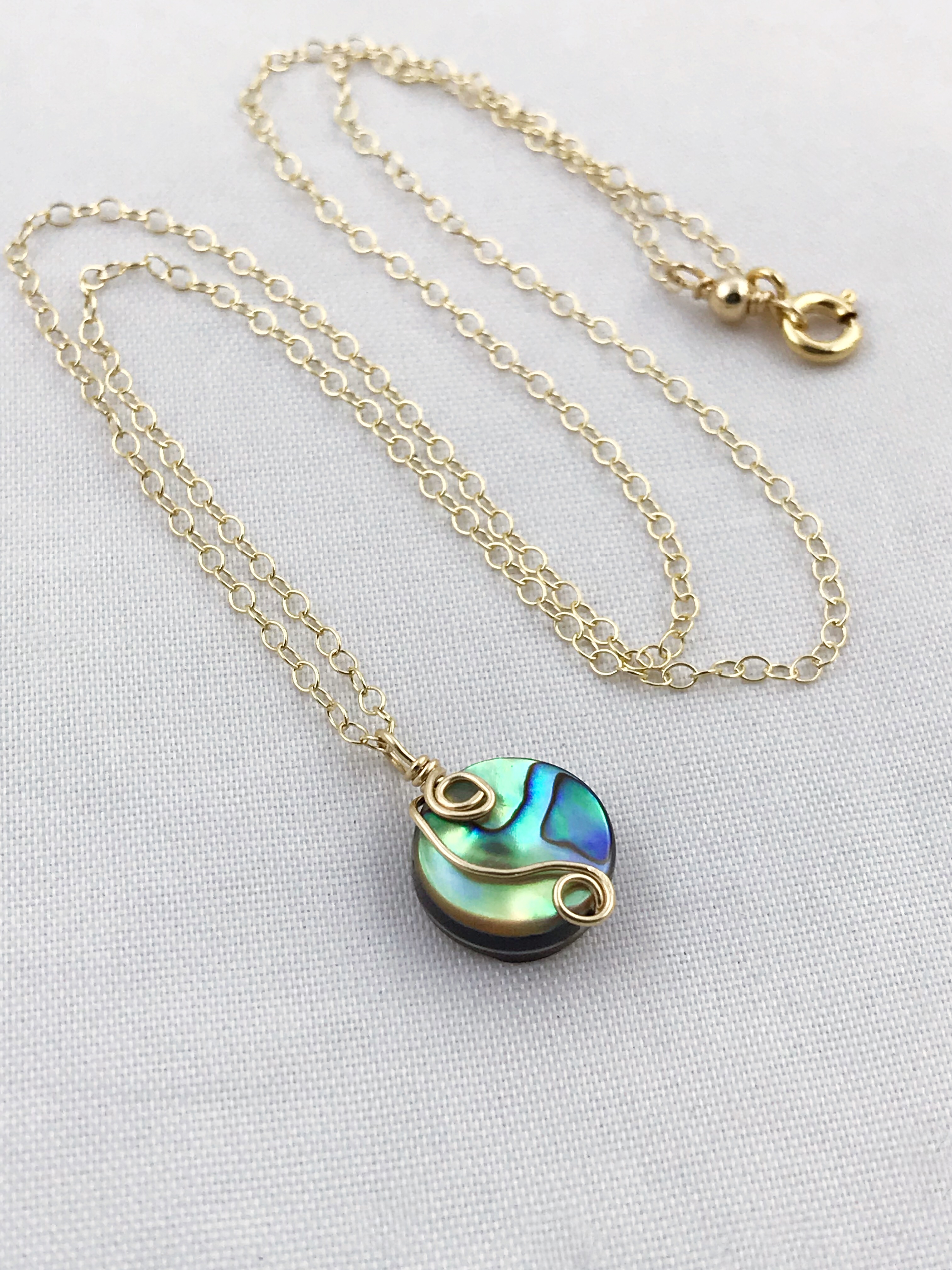 Gold Abalone Spiral Necklace - 14k Yellow Gold Filled - Abalone Coin Shape Shell - Double Spiral Yin Yang Design - Image 10