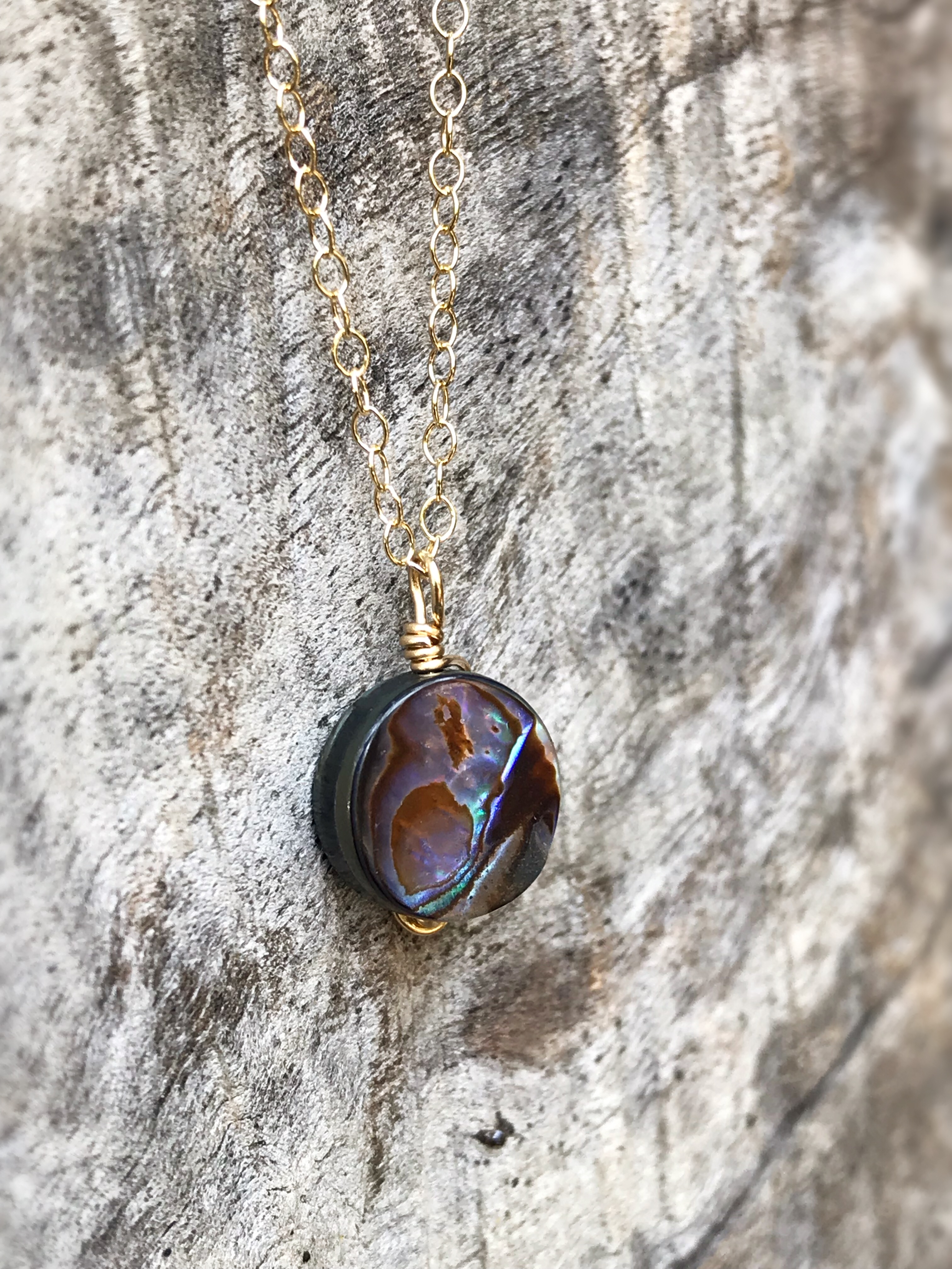 Gold Abalone Spiral Necklace - 14k Yellow Gold Filled - Abalone Coin Shape Shell - Double Spiral Yin Yang Design - Image 4
