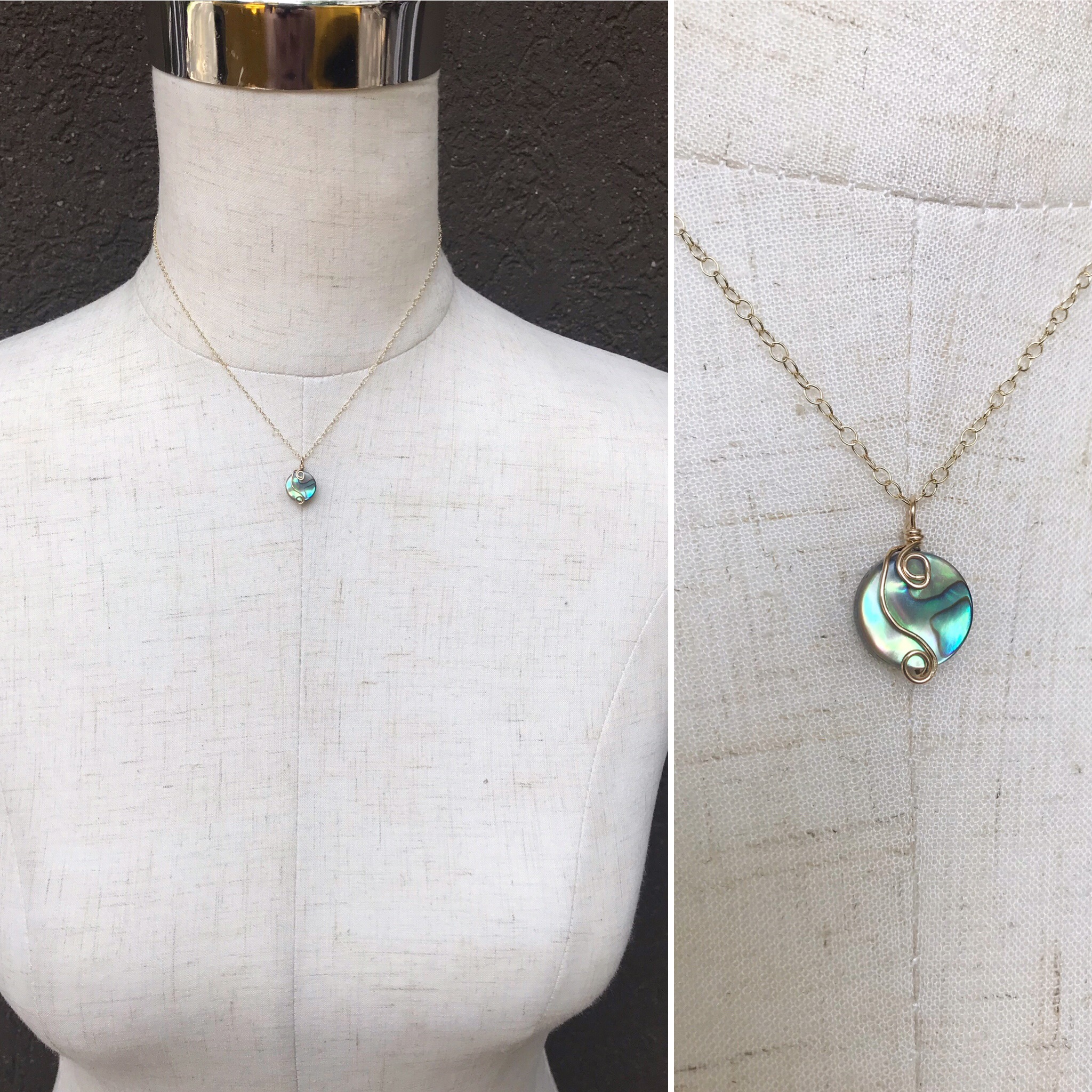 Gold Abalone Spiral Necklace - 14k Yellow Gold Filled - Abalone Coin Shape Shell - Double Spiral Yin Yang Design - Image 5