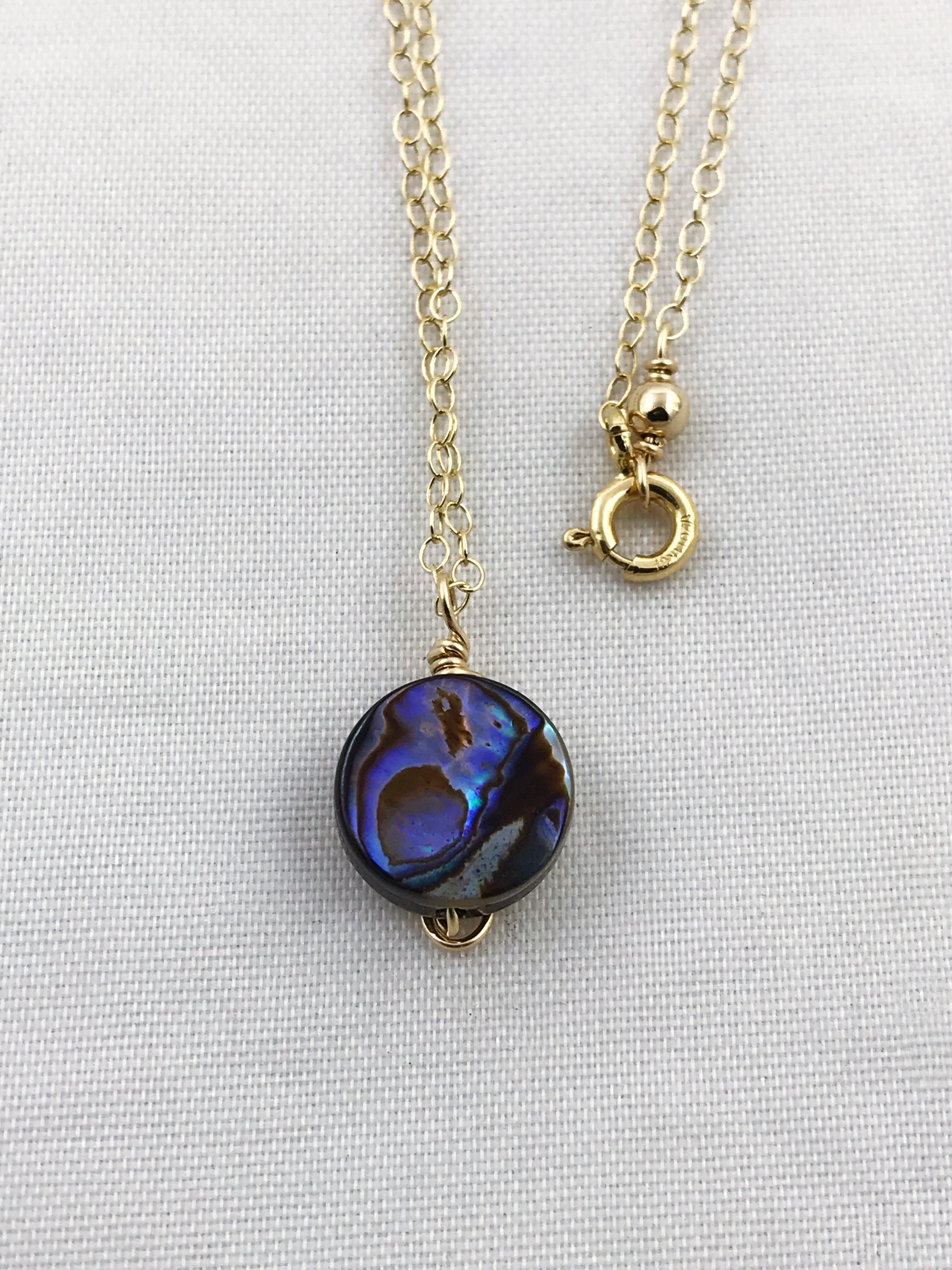 Gold Abalone Spiral Necklace - 14k Yellow Gold Filled - Abalone Coin Shape Shell - Double Spiral Yin Yang Design - Image 8