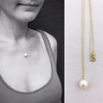 Single Pearl Pendant Necklace / 14k Yellow Gold Filled / Ivory White Round Freshwater Pearl