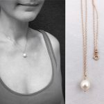 Single Pearl Pendant Necklace / 14k Rose Gold Filled / Ivory White Round Freshwater Pearl