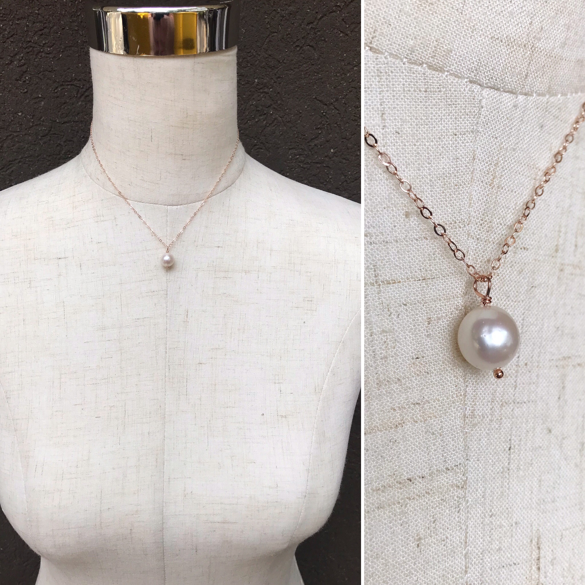 Single Pearl Pendant Necklace / 14k Rose Gold Filled / Ivory White Round Freshwater Pearl - Image 4
