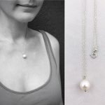 Single Pearl Pendant Necklace / Solid Sterling Silver / Ivory White Round Freshwater Pearl