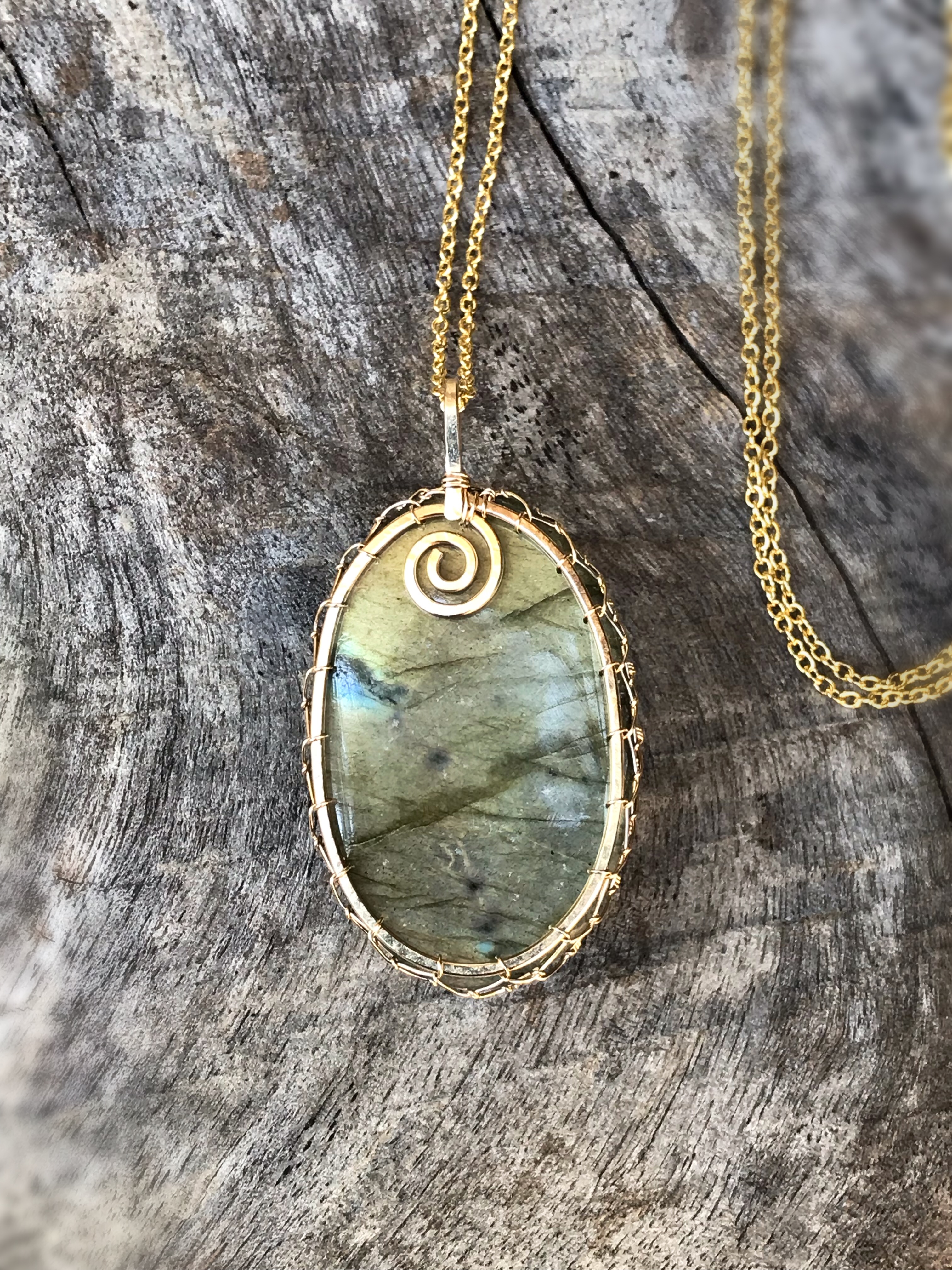 Tree Of Life Necklace - 14k Yellow Gold Filled - Oval Cut Labradorite - "Autumnal Glow" - Image 3
