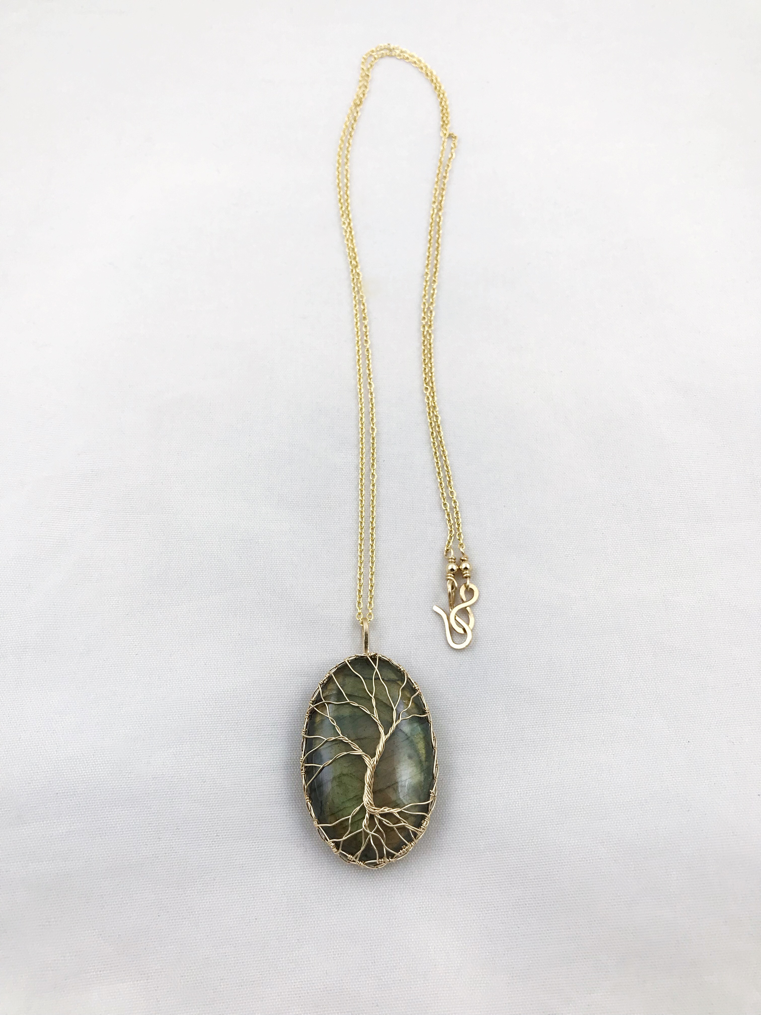 Tree Of Life Necklace - 14k Yellow Gold Filled - Oval Cut Labradorite - "Autumnal Glow" - Image 7