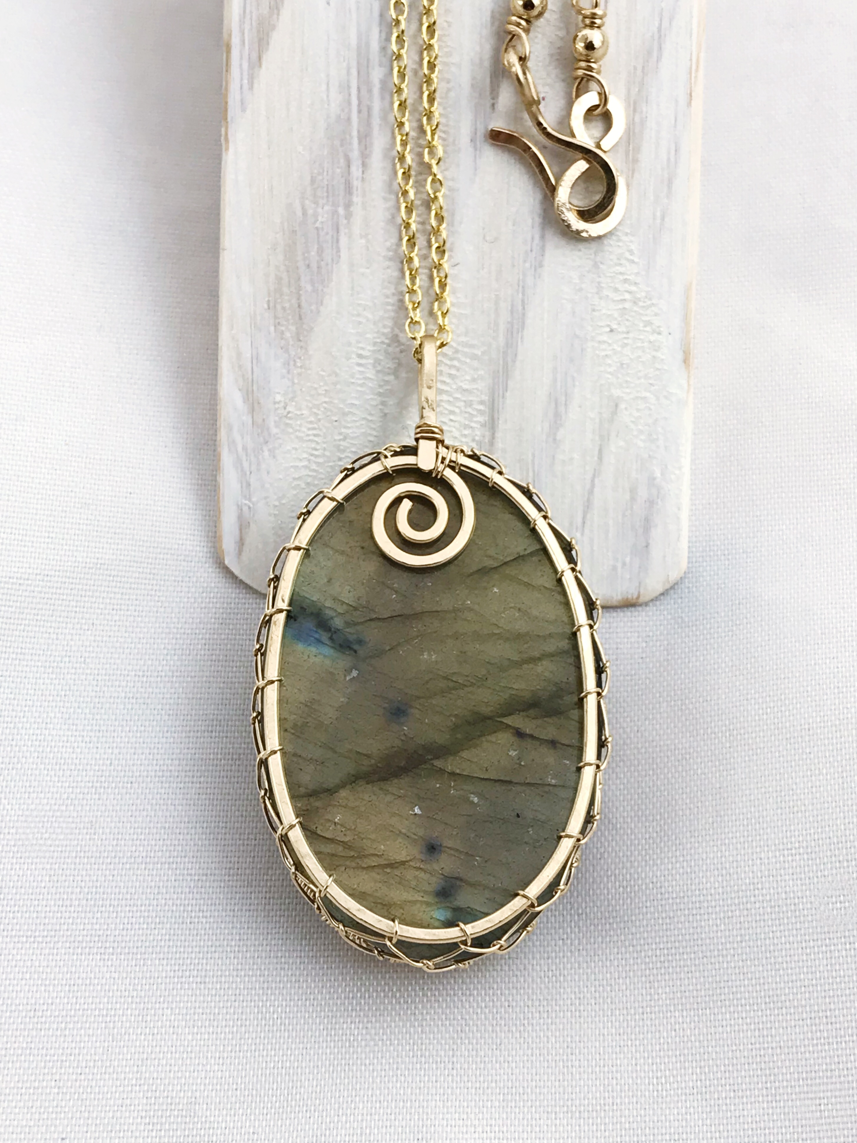 Tree Of Life Necklace - 14k Yellow Gold Filled - Oval Cut Labradorite - "Autumnal Glow" - Image 9
