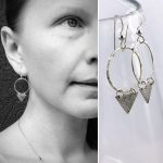 Geometric Circle Triangle Earrings / Solid Sterling Silver / Hammer Forged / Hammered Texture