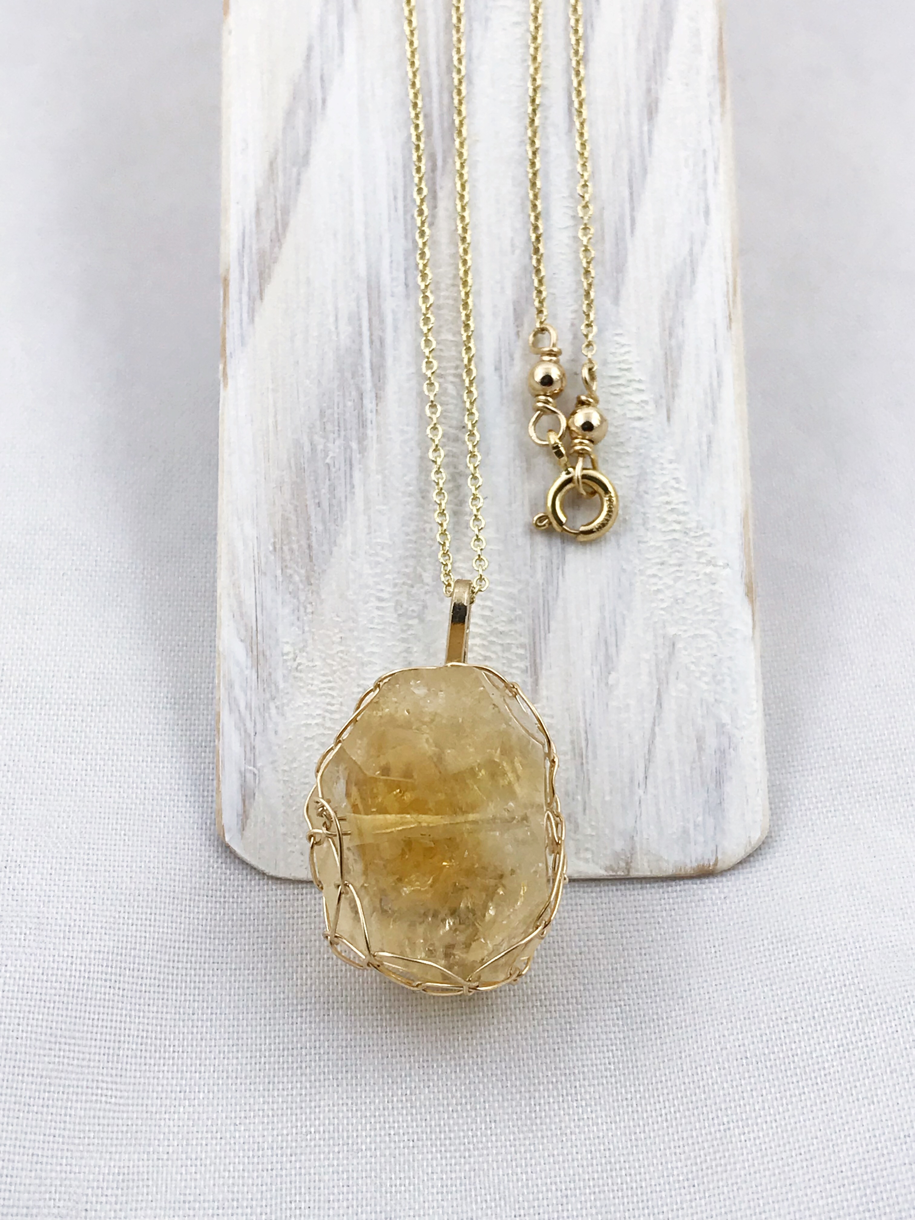 Golden Citrine Nugget Necklace - 14k Yellow Gold Filled - Fancy Cut Faceted Citrine - Image 7