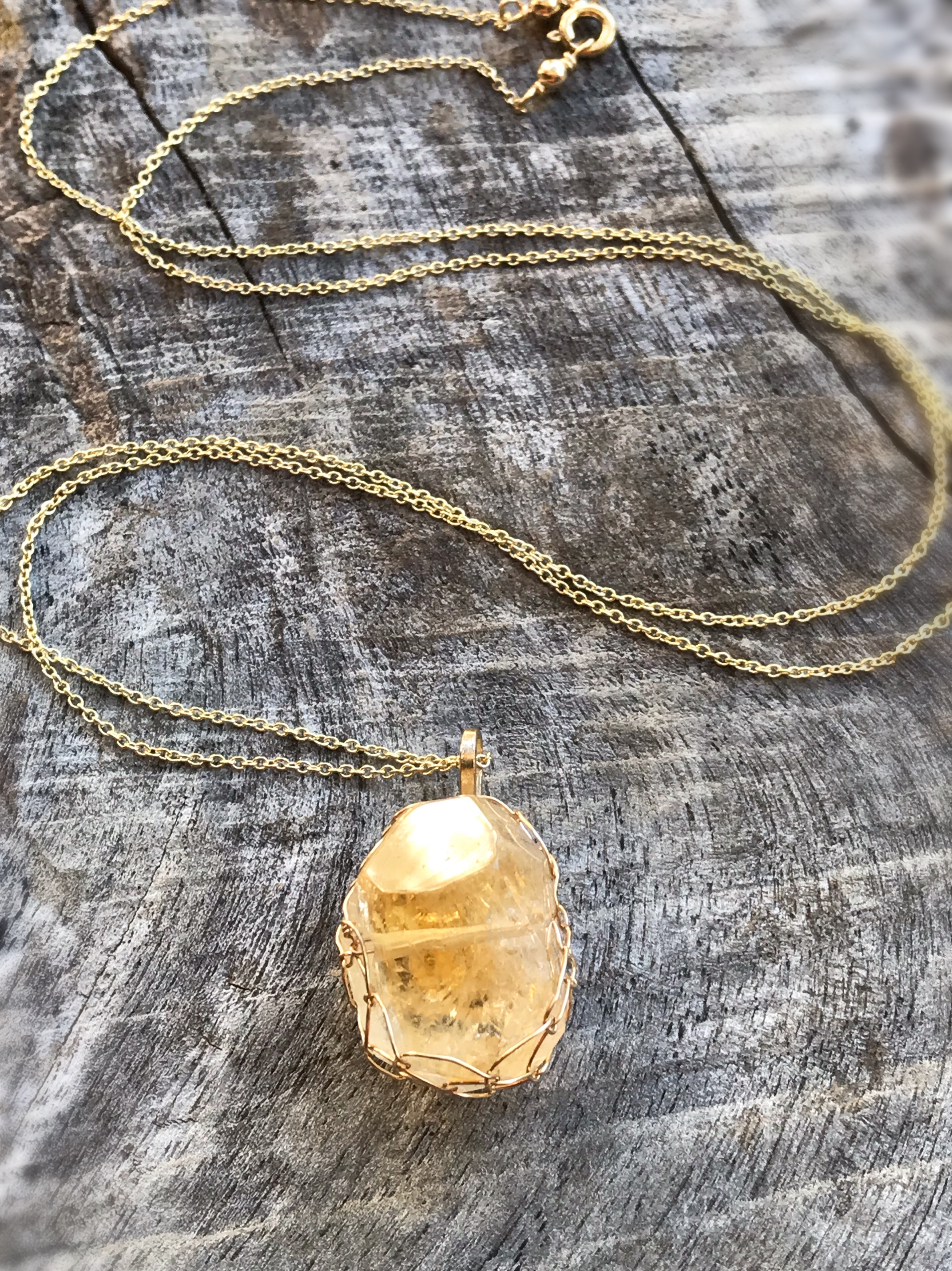 Golden Citrine Nugget Necklace - 14k Yellow Gold Filled - Fancy Cut Faceted Citrine - Image 4
