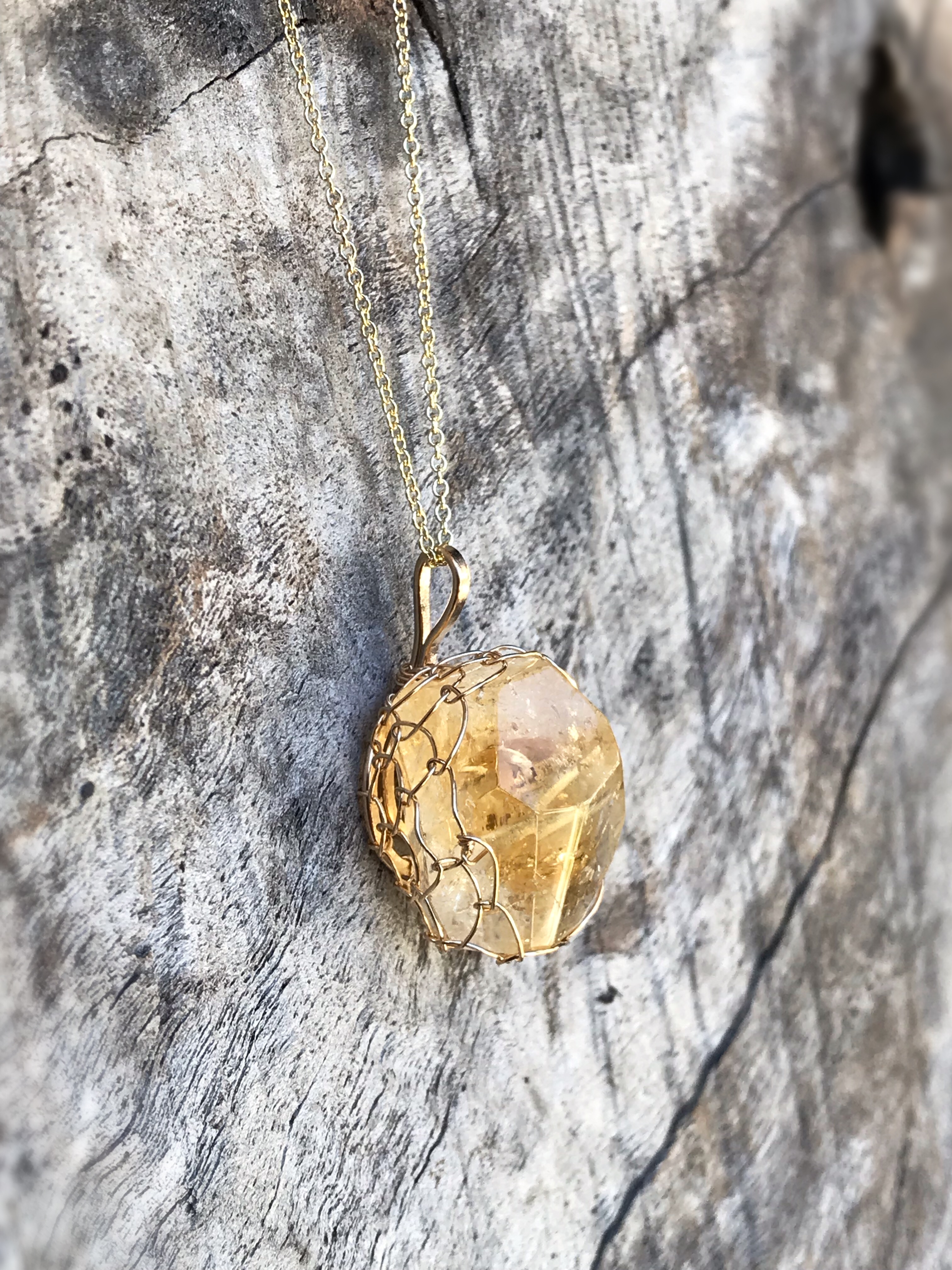 Golden Citrine Nugget Necklace - 14k Yellow Gold Filled - Fancy Cut Faceted Citrine - Image 5