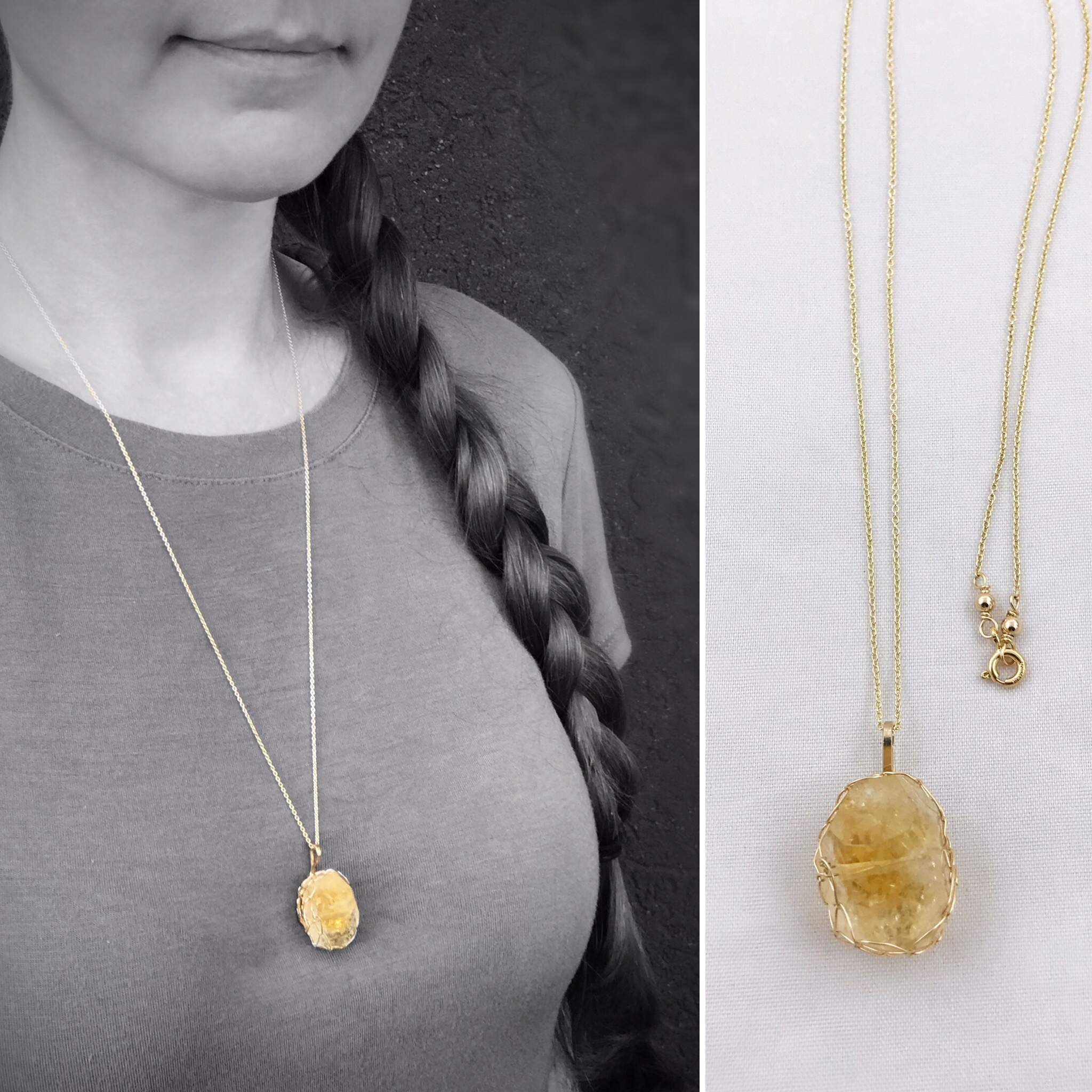 Golden Citrine Nugget Necklace - 14k Yellow Gold Filled - Fancy Cut Faceted Citrine - Image 2