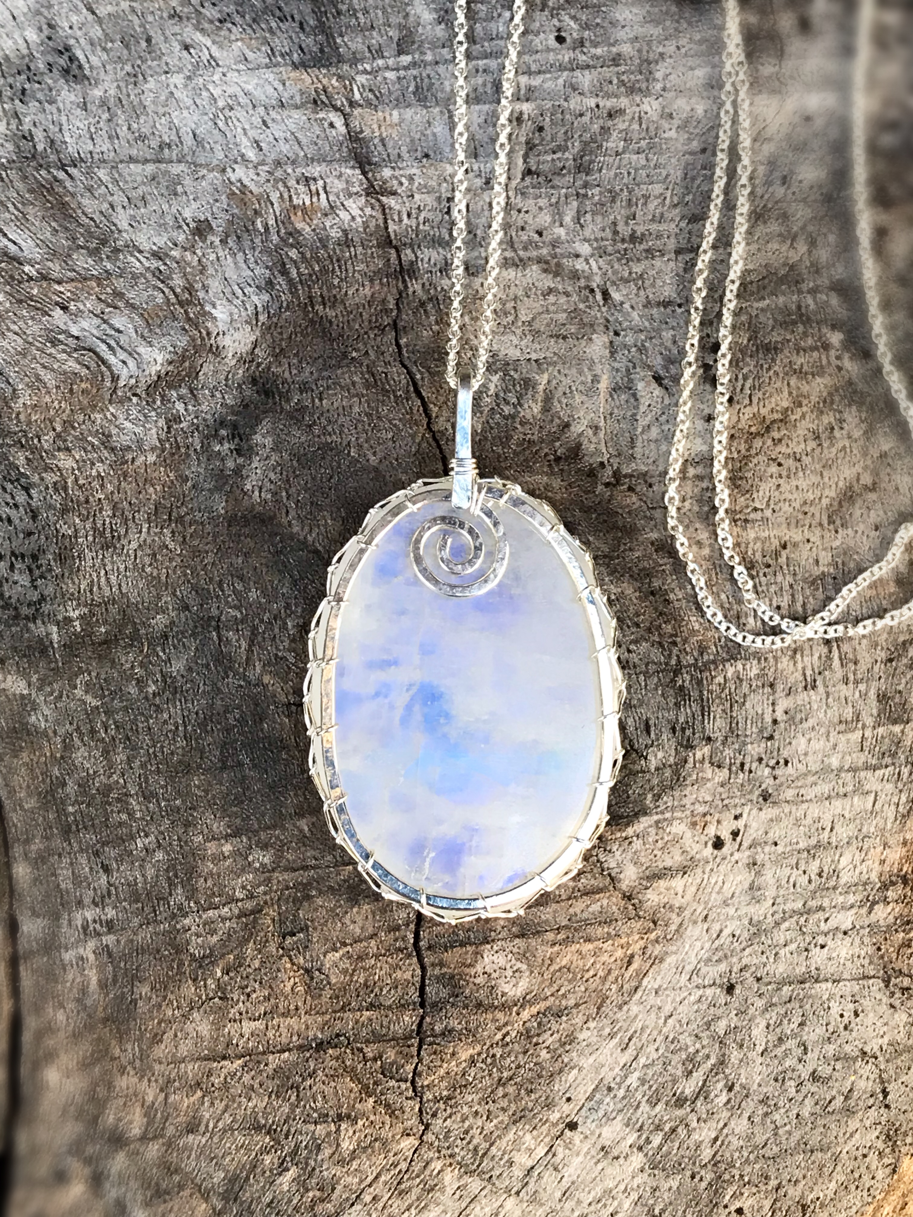 Tree Of Life Necklace - Solid Sterling Silver - Oval Cut Rainbow Moonstone - "In The Still Glow" - Image 3