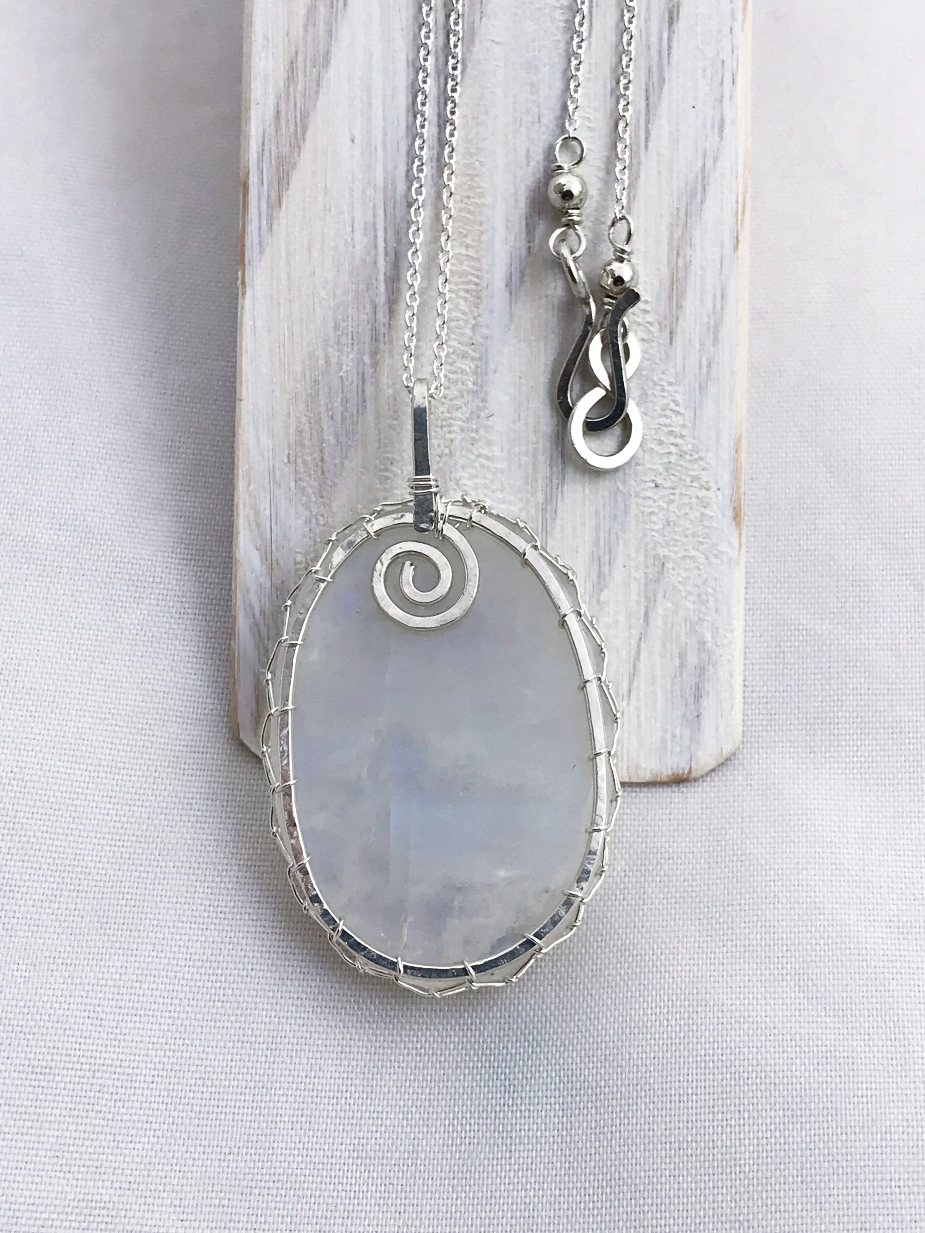 Tree Of Life Necklace - Solid Sterling Silver - Oval Cut Rainbow Moonstone - "In The Still Glow" - Image 9