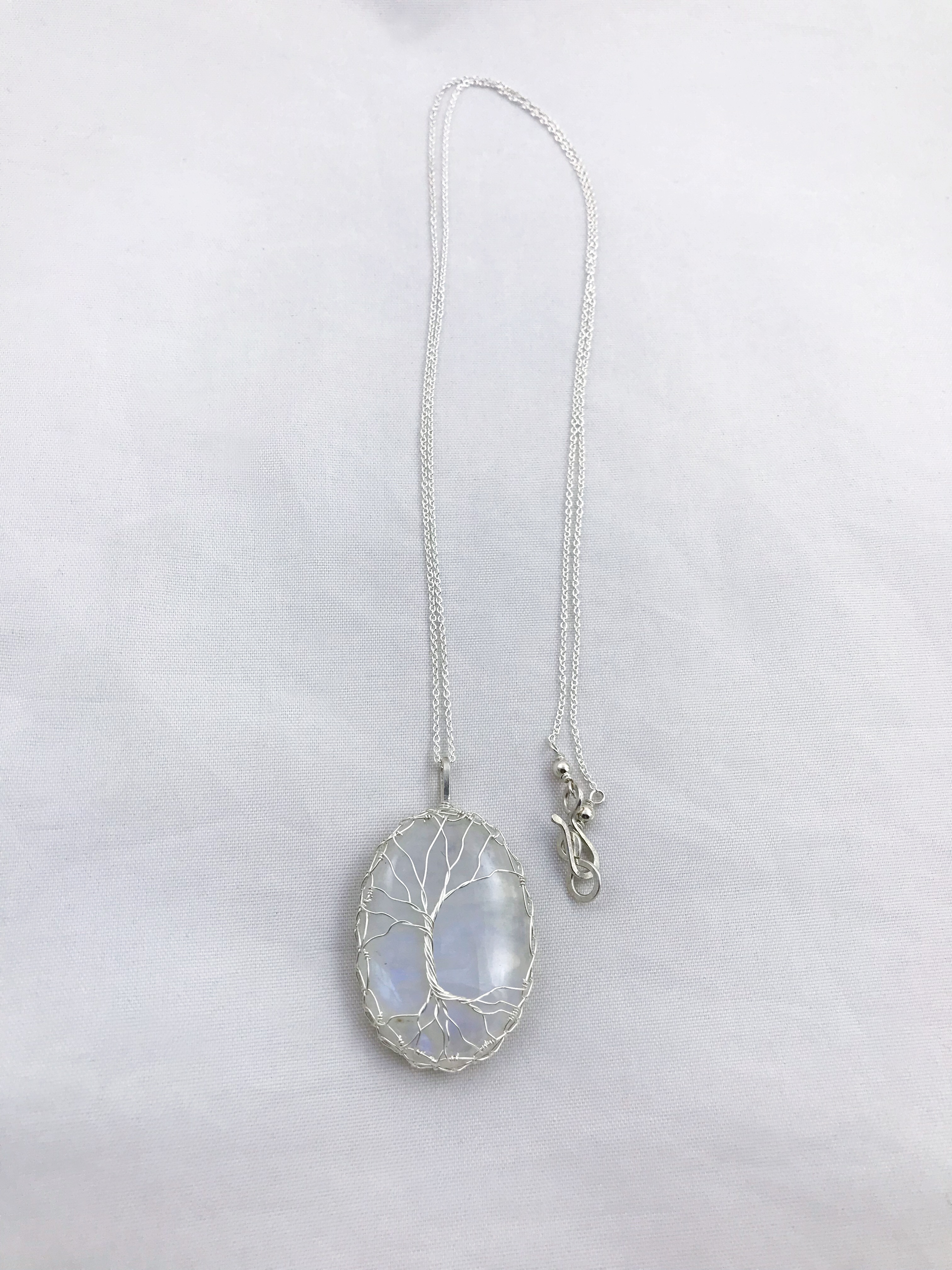 Tree Of Life Necklace - Solid Sterling Silver - Oval Cut Rainbow Moonstone - "In The Still Glow" - Image 7